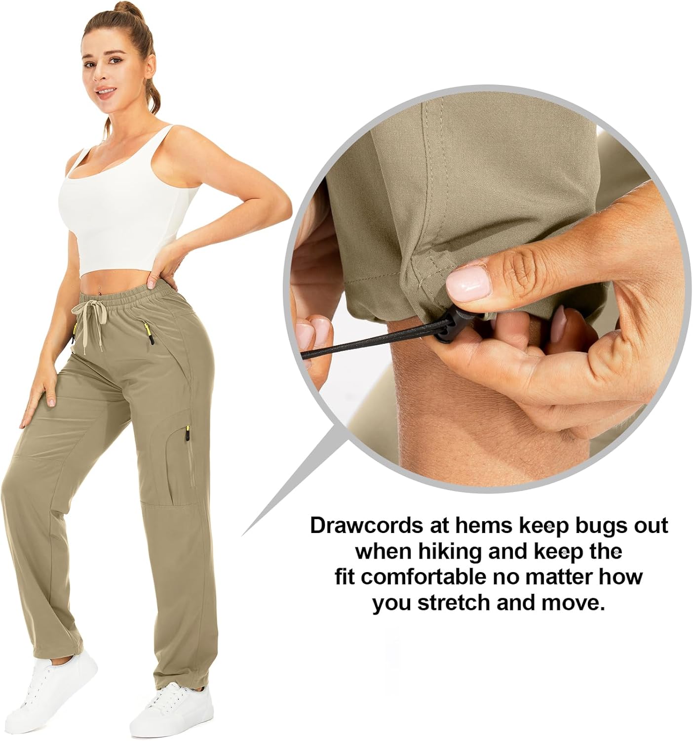 Womens Hiking Pants Quick Dry UPF 50 Lightweight Travel Golf Cargo Safari Pants Zipper Pockets - Image 5