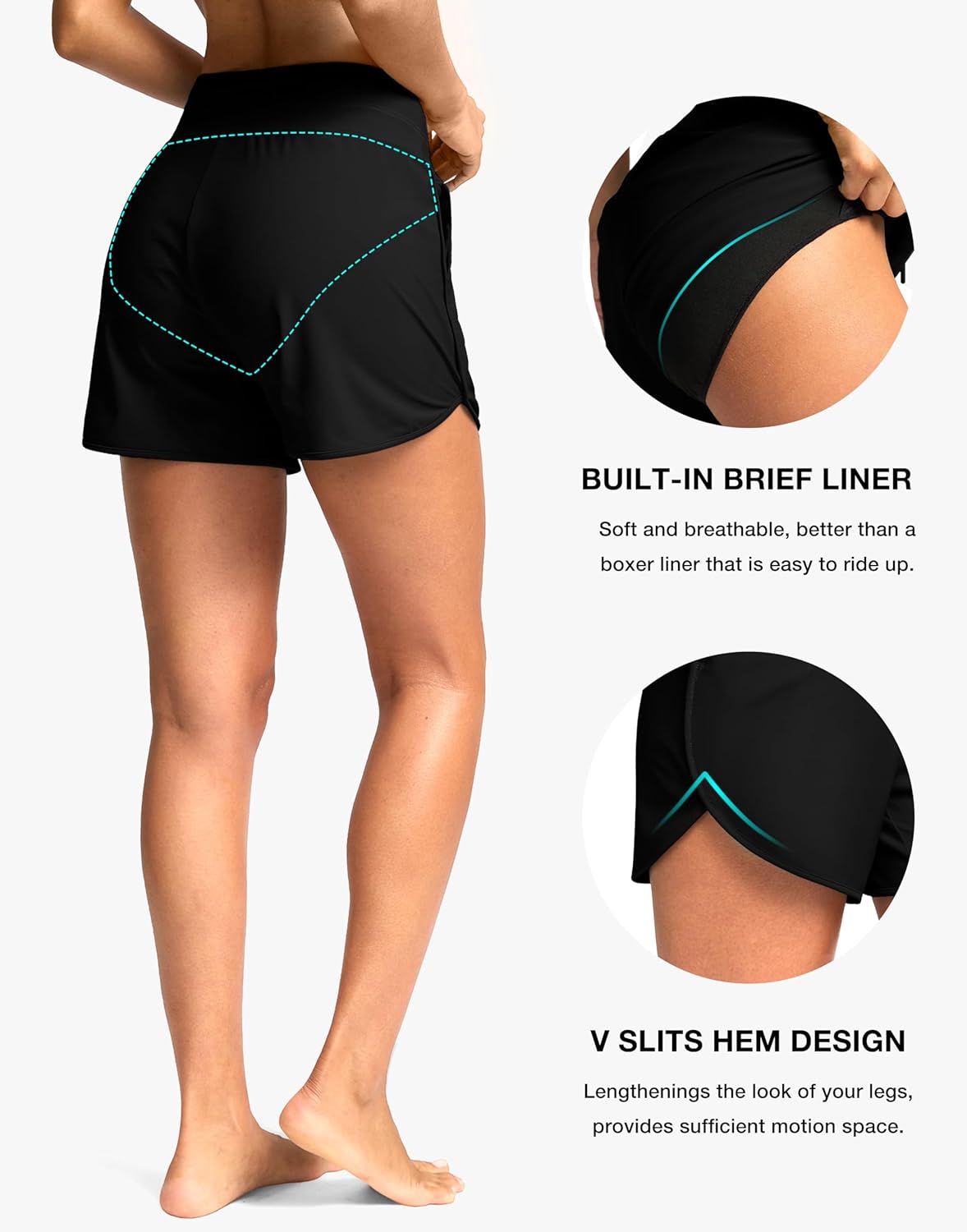 G Gradual Women's 4'' High Waisted Swim Board Shorts Quick Dry Swimming Bathing Suit Bottoms for Women with Pockets Liner - Image 4