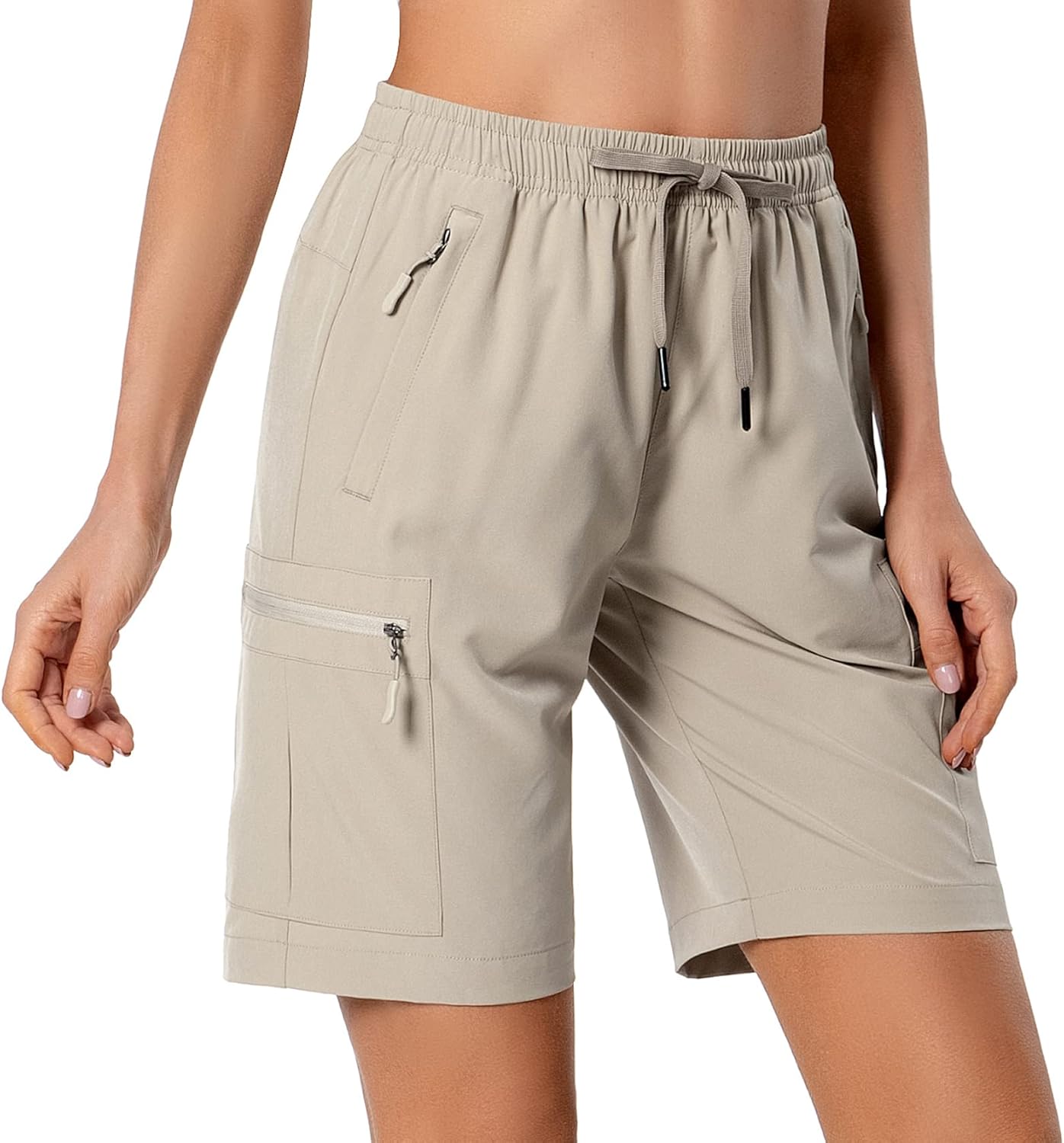 Hugut Women's Lightweight Hiking Cargo Shorts Quick Dry Athletic Shorts Camping Travel Golf Zipper Pockets Water Resistant - Image 2