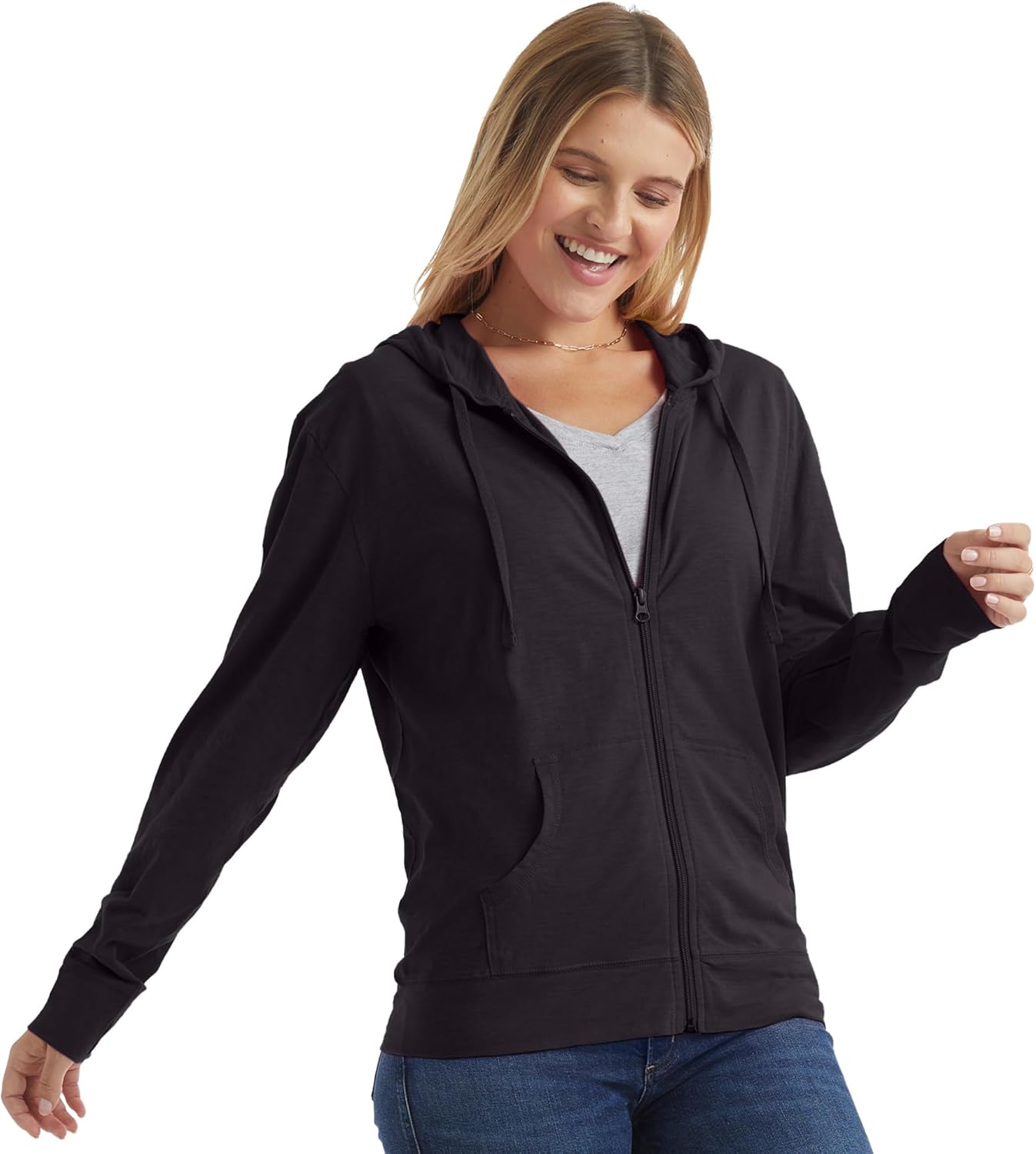 Hanes womens Slub Knit Full-zip Hoodie, Textured Cotton Zip-up T-shirt Hoodie for Women - Image 3