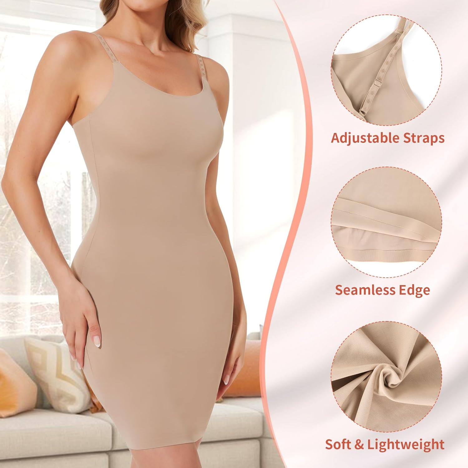 Shapewear Slips for Under Dresses, Full Slip Dress for Women Tummy Control Body Shaper Seamless Shaping Dress - Image 4