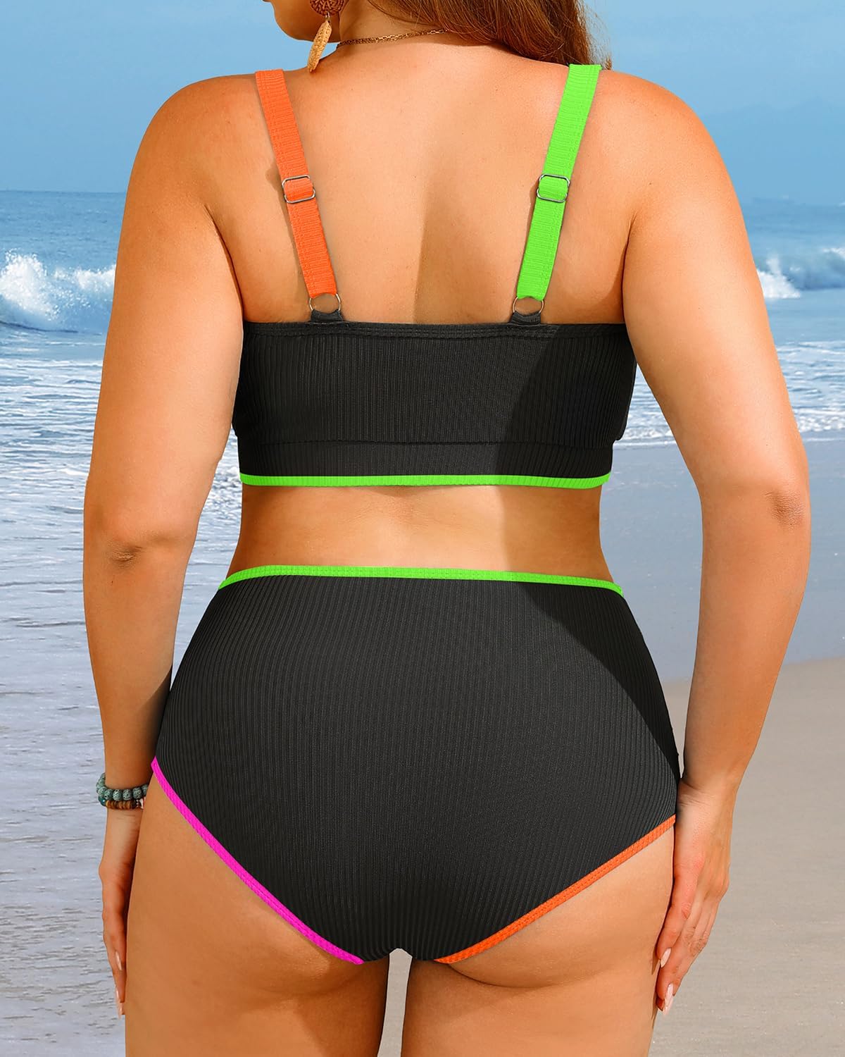 Yonique Women Plus Size High Waisted Bikini - Ribbed Two Piece Swimsuit Tummy Control Bathing Suit V-Wired 2026 Swimwear - Image 2