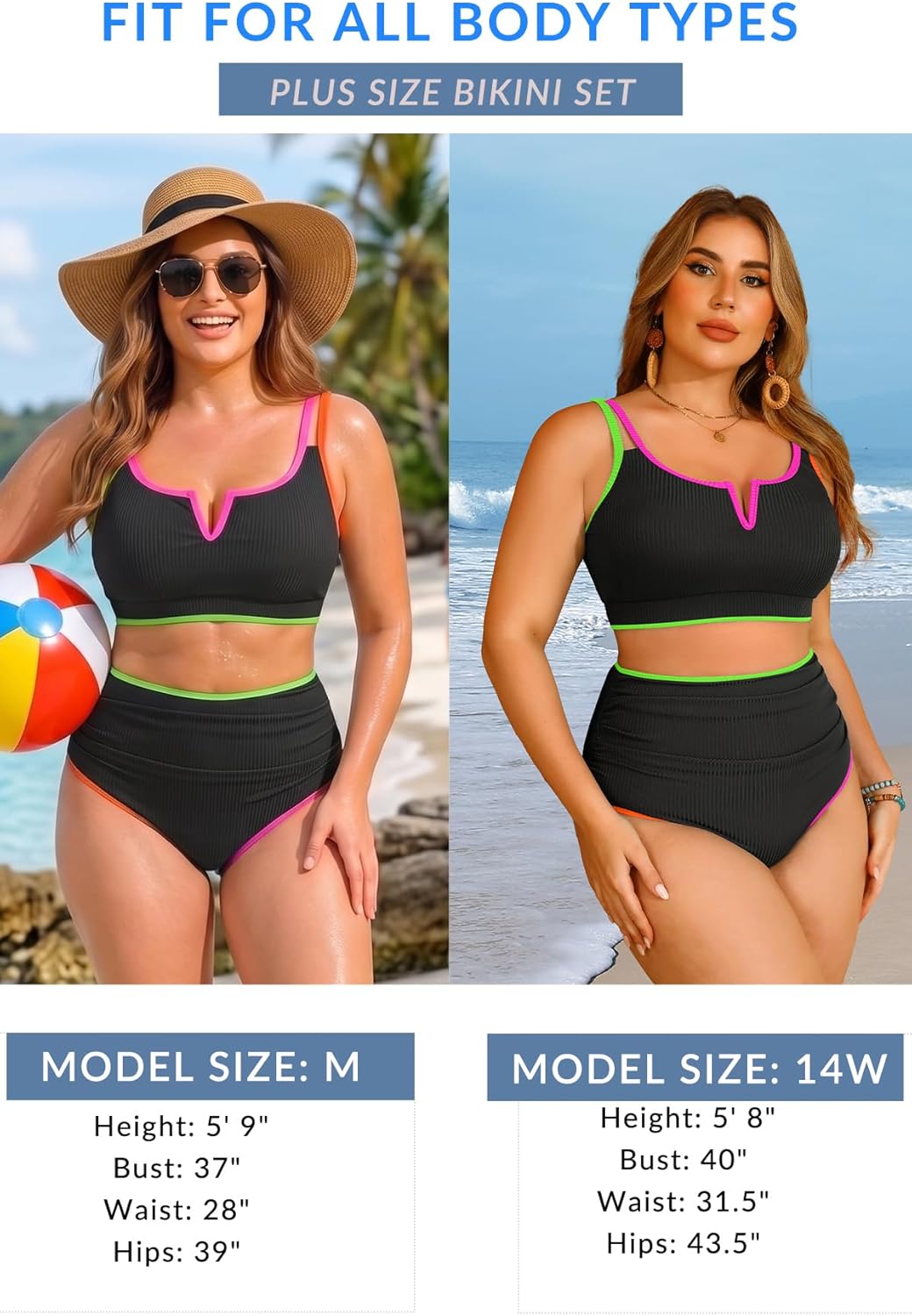 Yonique Women Plus Size High Waisted Bikini - Ribbed Two Piece Swimsuit Tummy Control Bathing Suit V-Wired 2026 Swimwear - Image 6