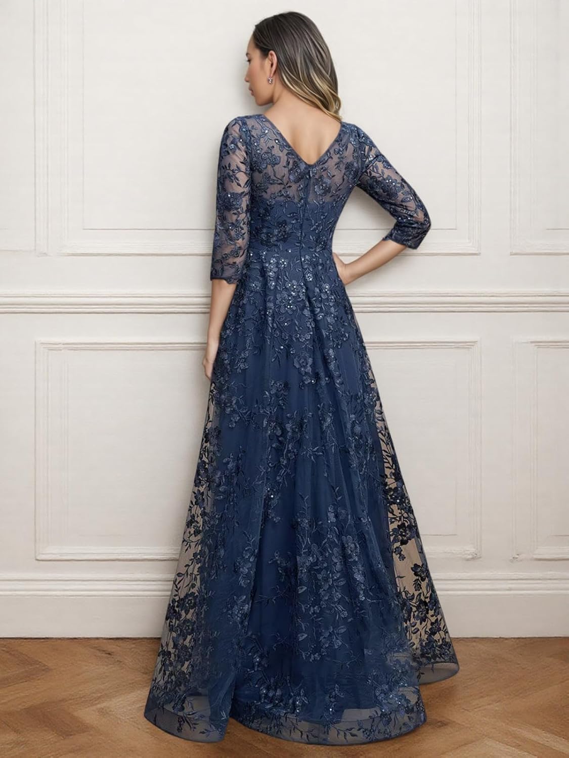 Lace Long Mother of The Bride Dresses for Wedding Guest 3/4 Sleeve Tulle Foraml Evening Party Gowns HX010 - Image 2