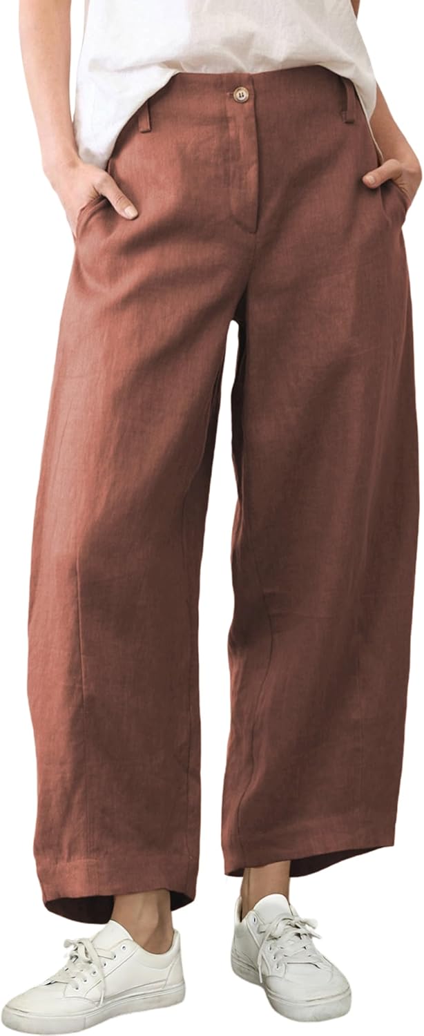 Tanming Womens Linen Pants Casual Capri Baggy Wide Leg Trousers Palazzo Pants Beach Vacation Outfits