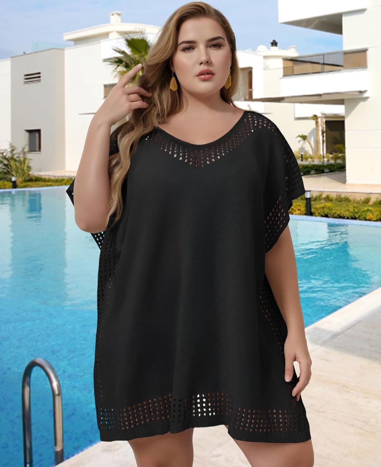 Chalier Womens Swimsuit Coverup Crochet Bathing Suit Cover Up, Plus Size Beach Cover Ups Hollow Out Bikini Dress - Image 3