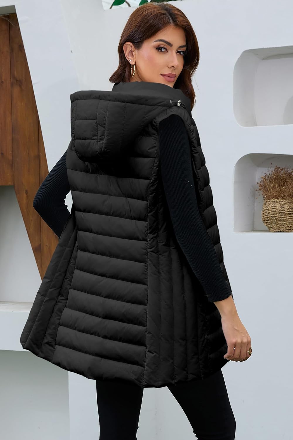 Long Puffer Vest for Women with Hood Lightweight Packable Sleeveless Vest for Spring, Fall & Winter - Image 4