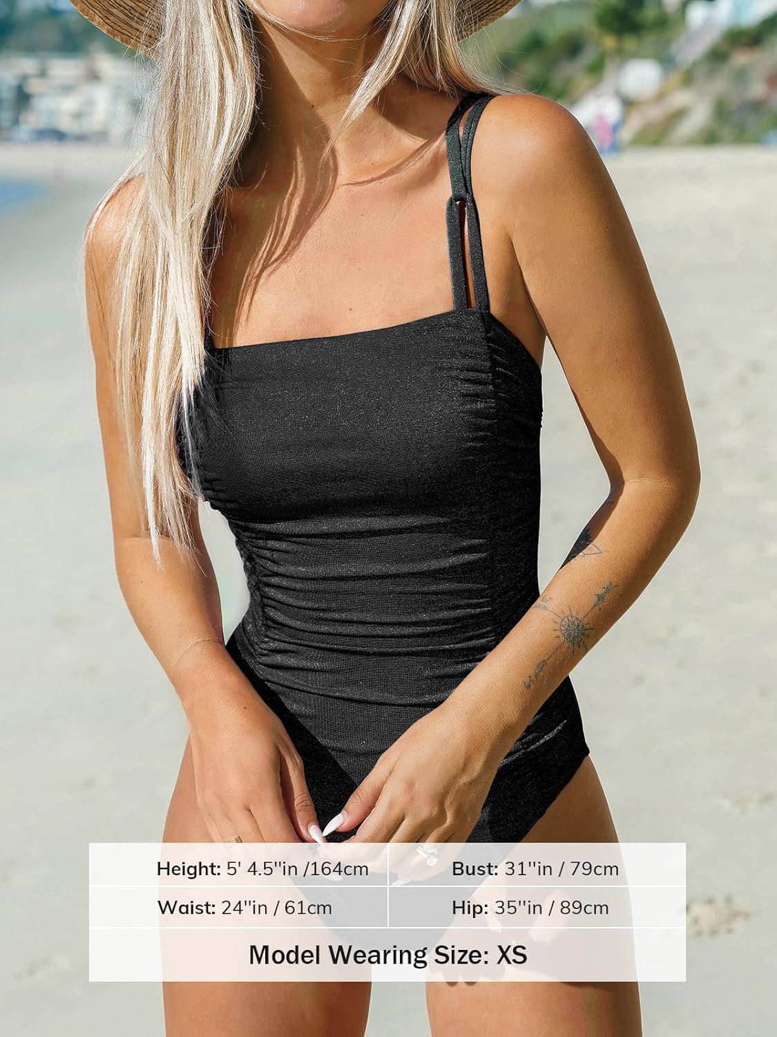 CUPSHE Women's One Piece Swimsuit Tummy Control Square Neck Bathing Suit Ruched Adjustable Straps - Image 4