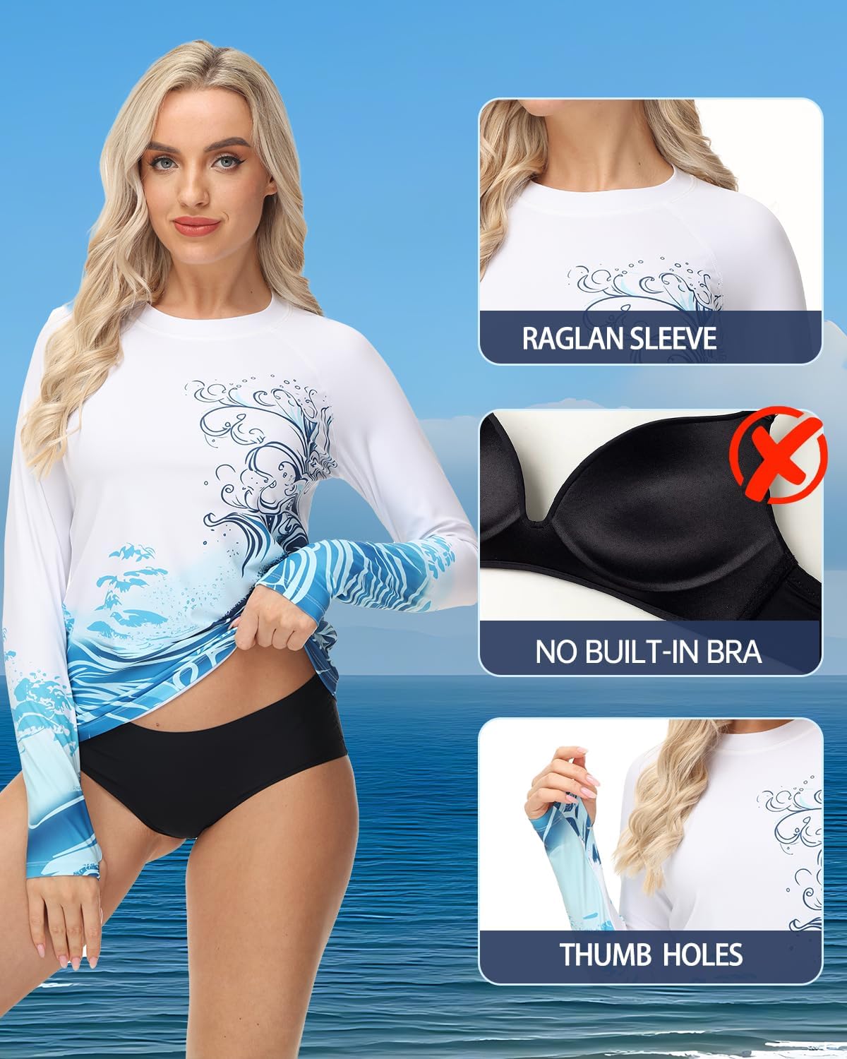 VAYAGER Womens Rash Guard UPF 50+ Swim Shirts Long Sleeve Quick Dry Water Beach Surfing Swimming Tops with Thumb Hole - Image 4