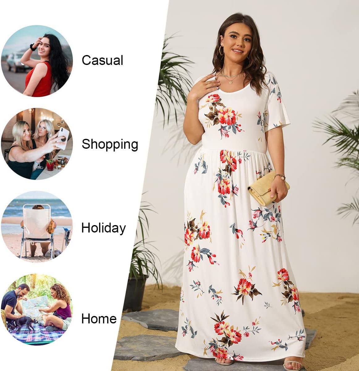 LONGYUAN Women's Plus Size Maxi Dresses for Curvy Women Summer Short Sleeve Casual 2026 Long Dress XL-6XL - Image 4