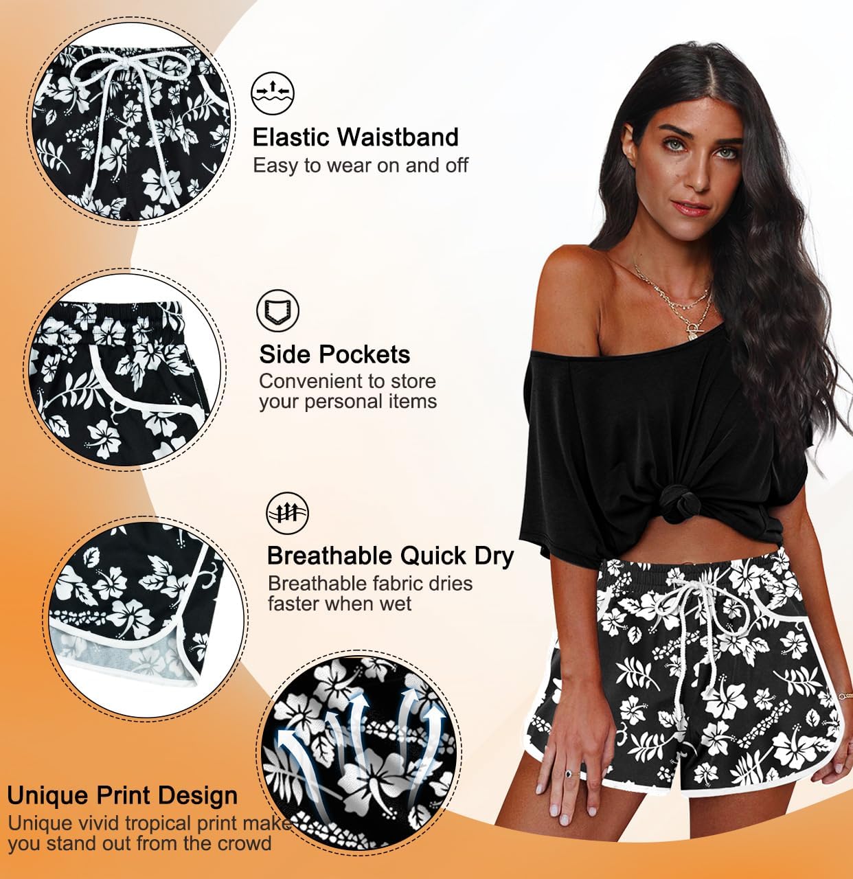 For G and PL Women Summer Floral Beach Boardshorts with Pockets Swim Trunks - Image 5