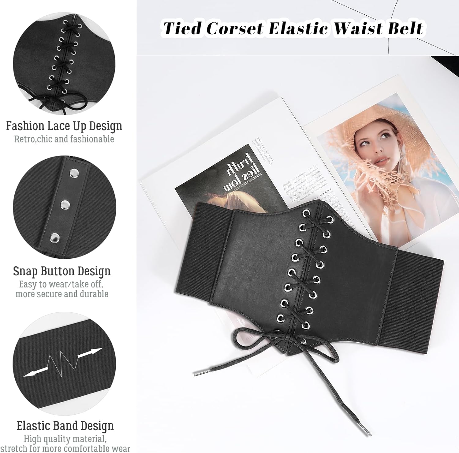 JASGOOD Women’s Elastic Costume Waist Belt Lace-up Tied Waspie Corset Belts for Women - Image 3