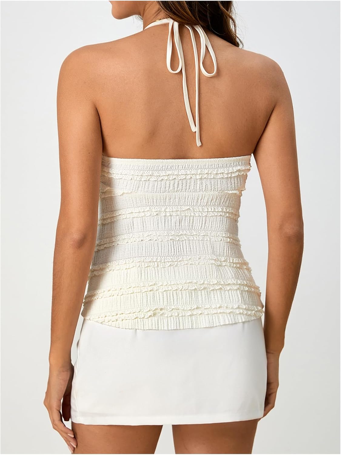 SOLY HUX Women's Peplum Halter Crop Tops Y2K Drawstring Tie Ruched Dressy Casual Spaghetti Strap Cami Top - Image 4