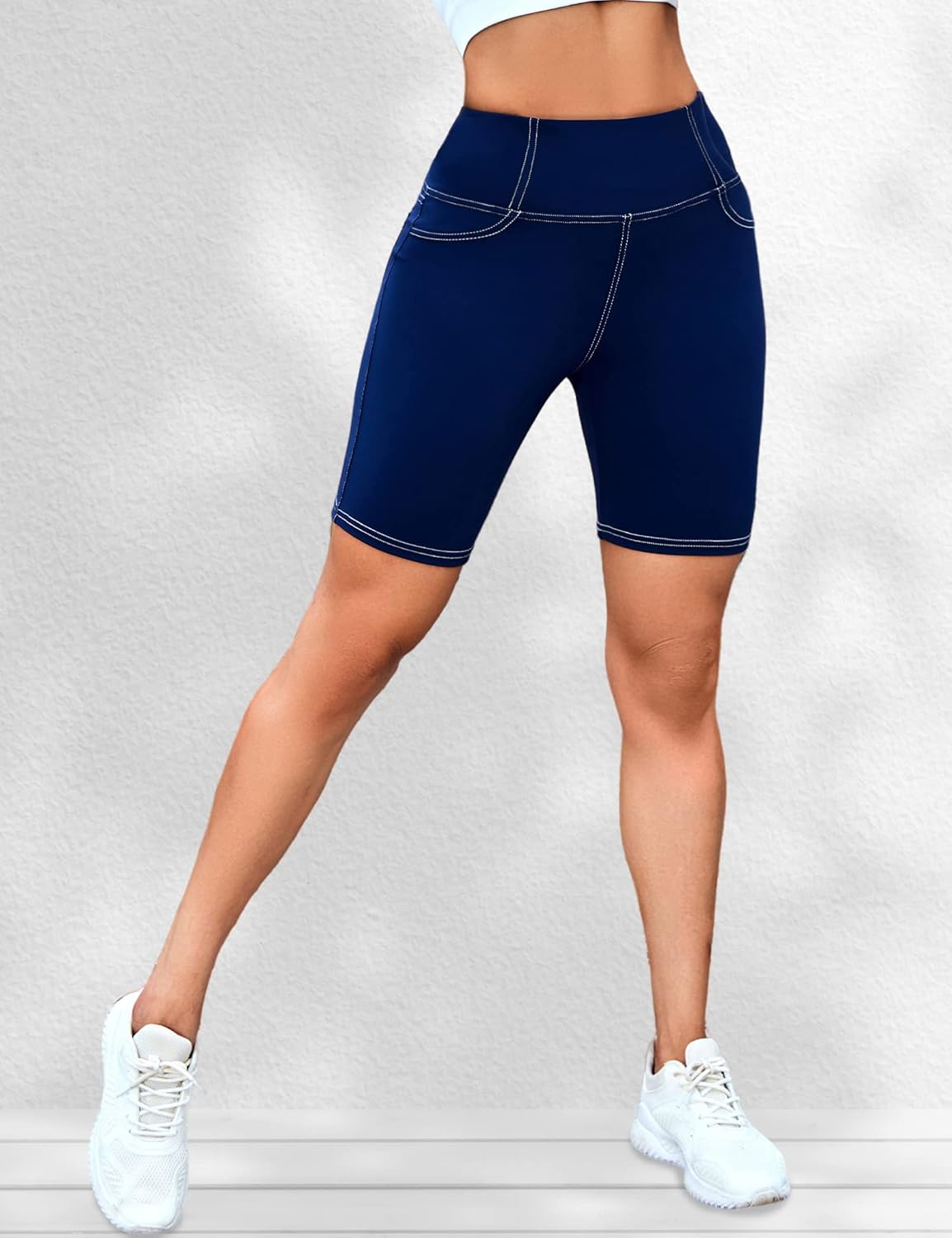 VOOVEEYA 5"/8" High Waisted Yoga Biker Shorts with Pockets for Women - Butt Lifting Workout Spandex Booty Gym Shorts - Image 2