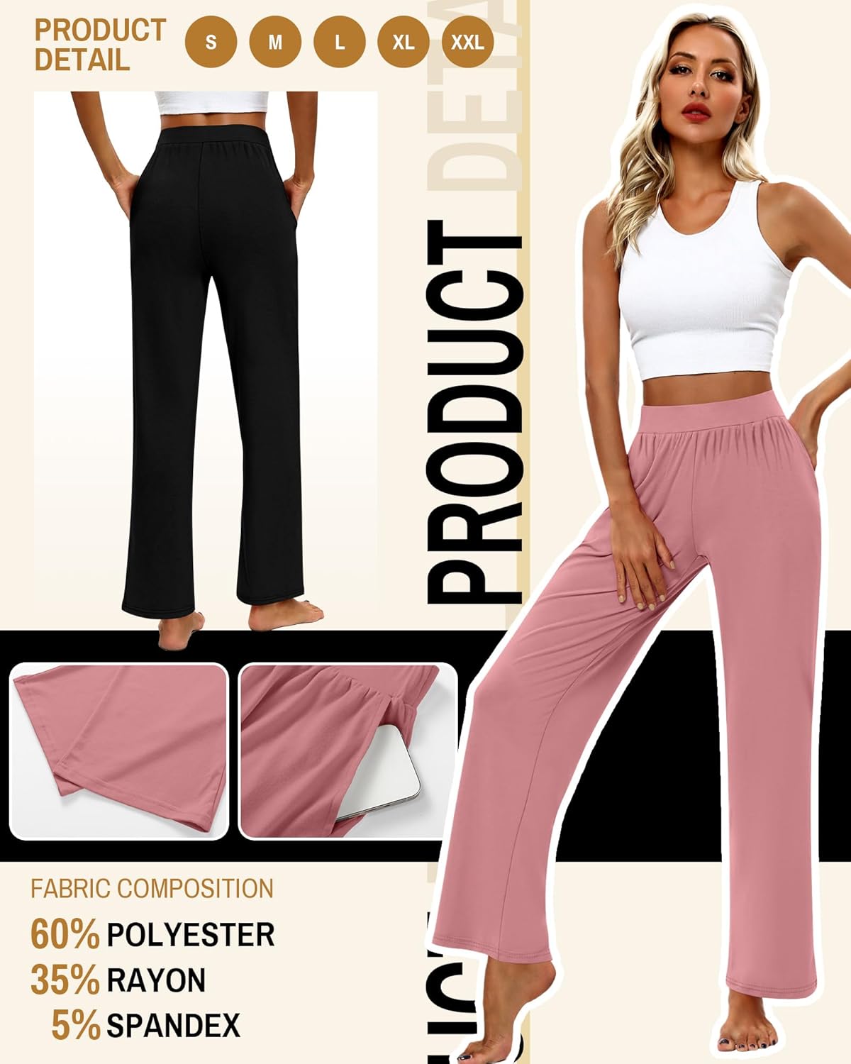 Huukeay 3 Pack Women's Lounge Pants, Cozy Wide Leg Lounge Slacks with Pockets Loose Flowy Yoga Sweatpant Workout Comfy Jogger - Image 3