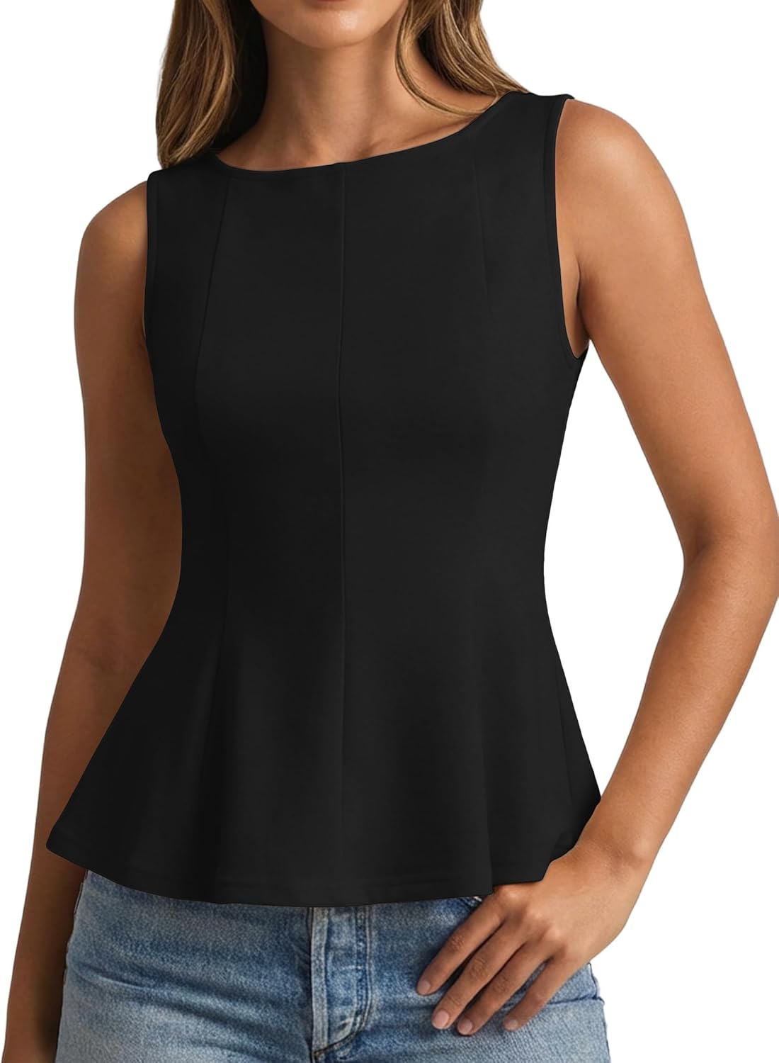 IWD Women's Sleeveless Peplum Top 2026 Business Casual Slim Fit Crew Neck Tank Top Summer Dressy Going Out Outfit