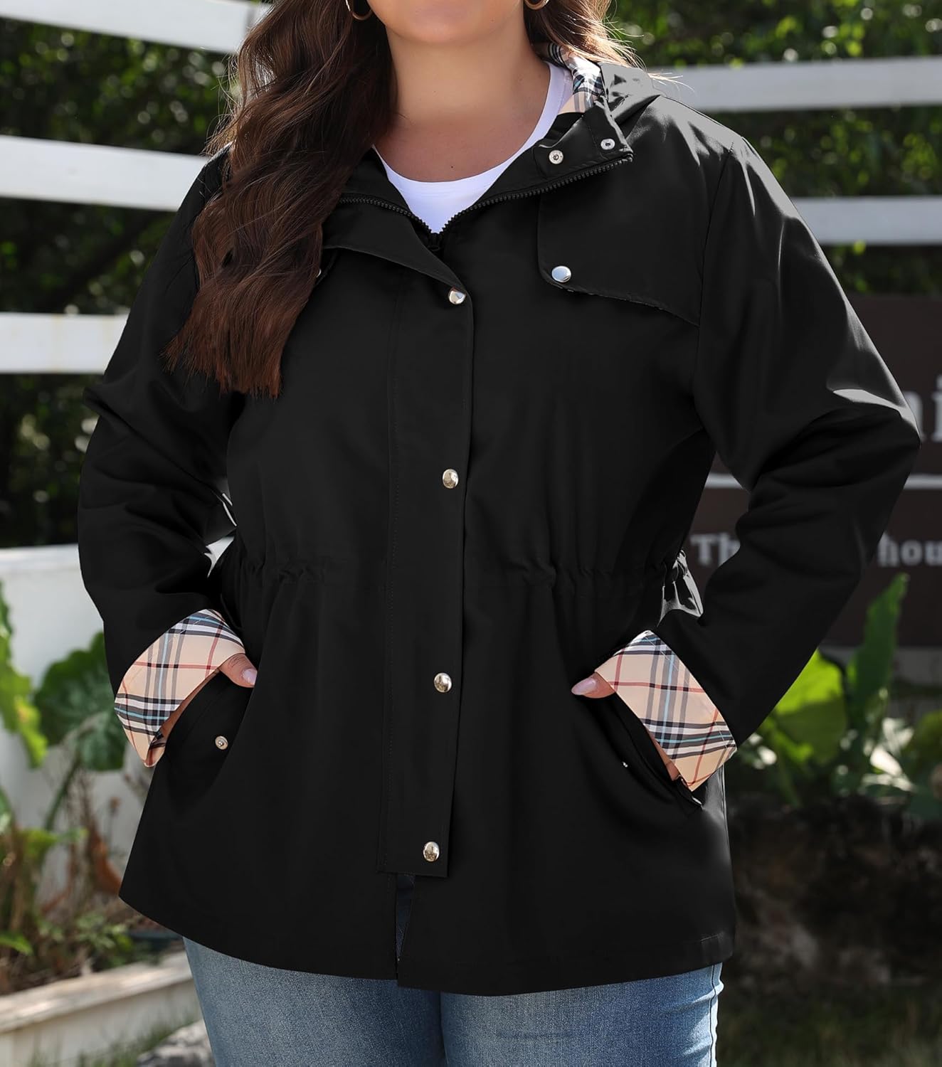 Bloggerlove Rain Jacket Women Plus Size Long Raincoat with Hood Waterproof Outdoor Trench Coat - Image 2