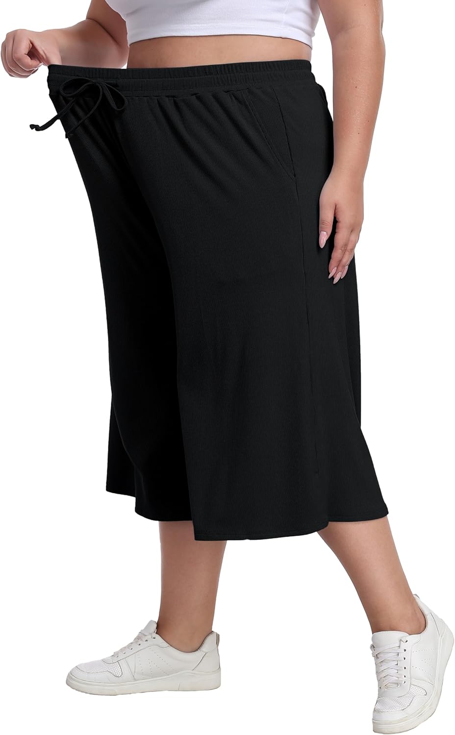 Cheapestbuy Women's Plus Size Wide Leg Capris Summer Palazzo Lounge Cropped Pants Casual Flowy Capri Pants with Pockets