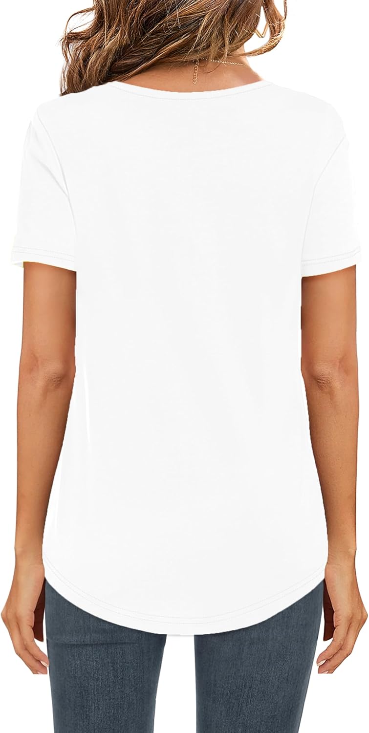 Elesomo Womens T Shirts V Neck Summer Short/Long Sleeve Cotton Tops Tees - Image 4
