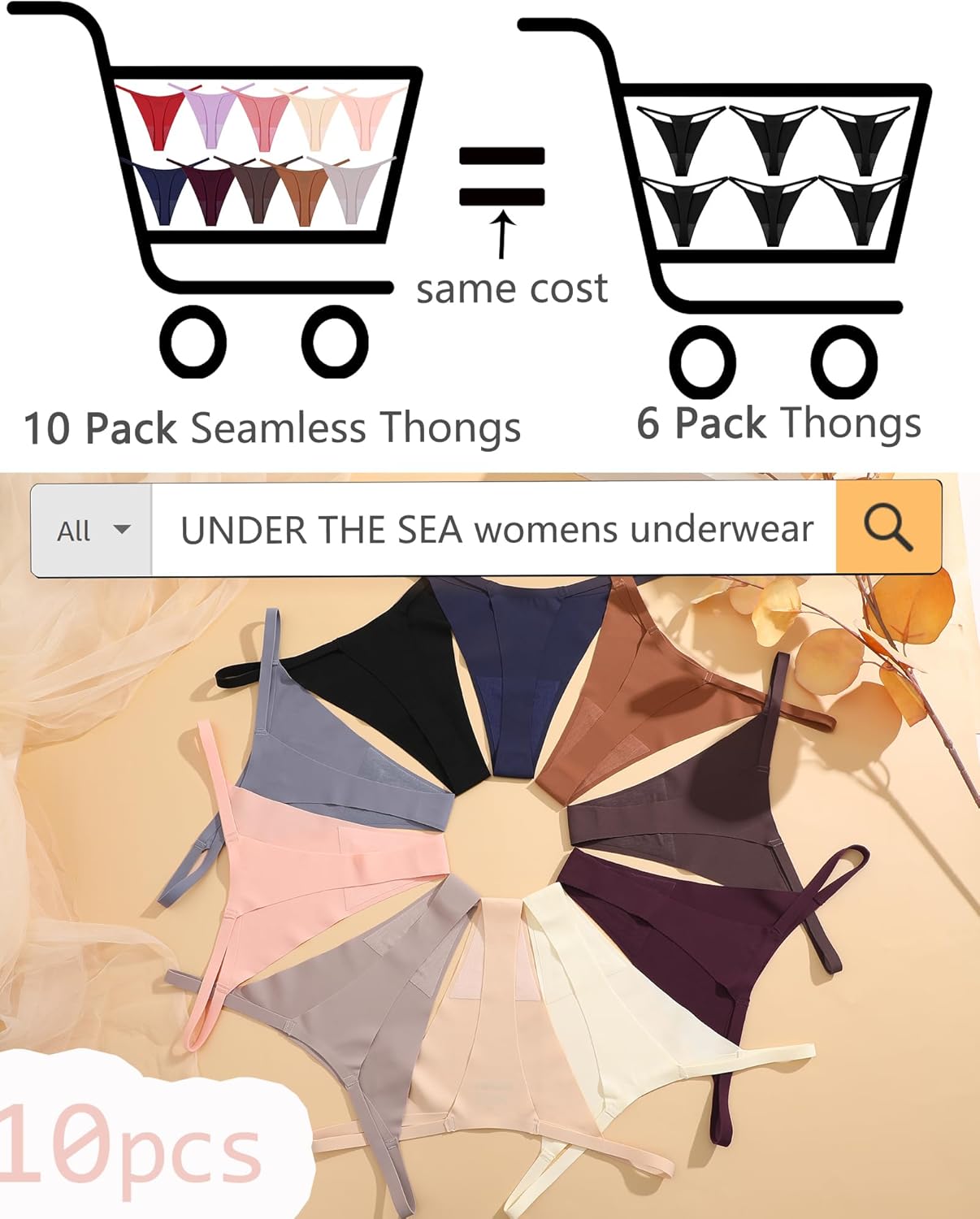 UNDER THE SEA 10 Pack G String Thongs for Women Seamless Underwear Low Rise No Show Thong Stretch Womens Panties Sexy XS-2XL - Image 5