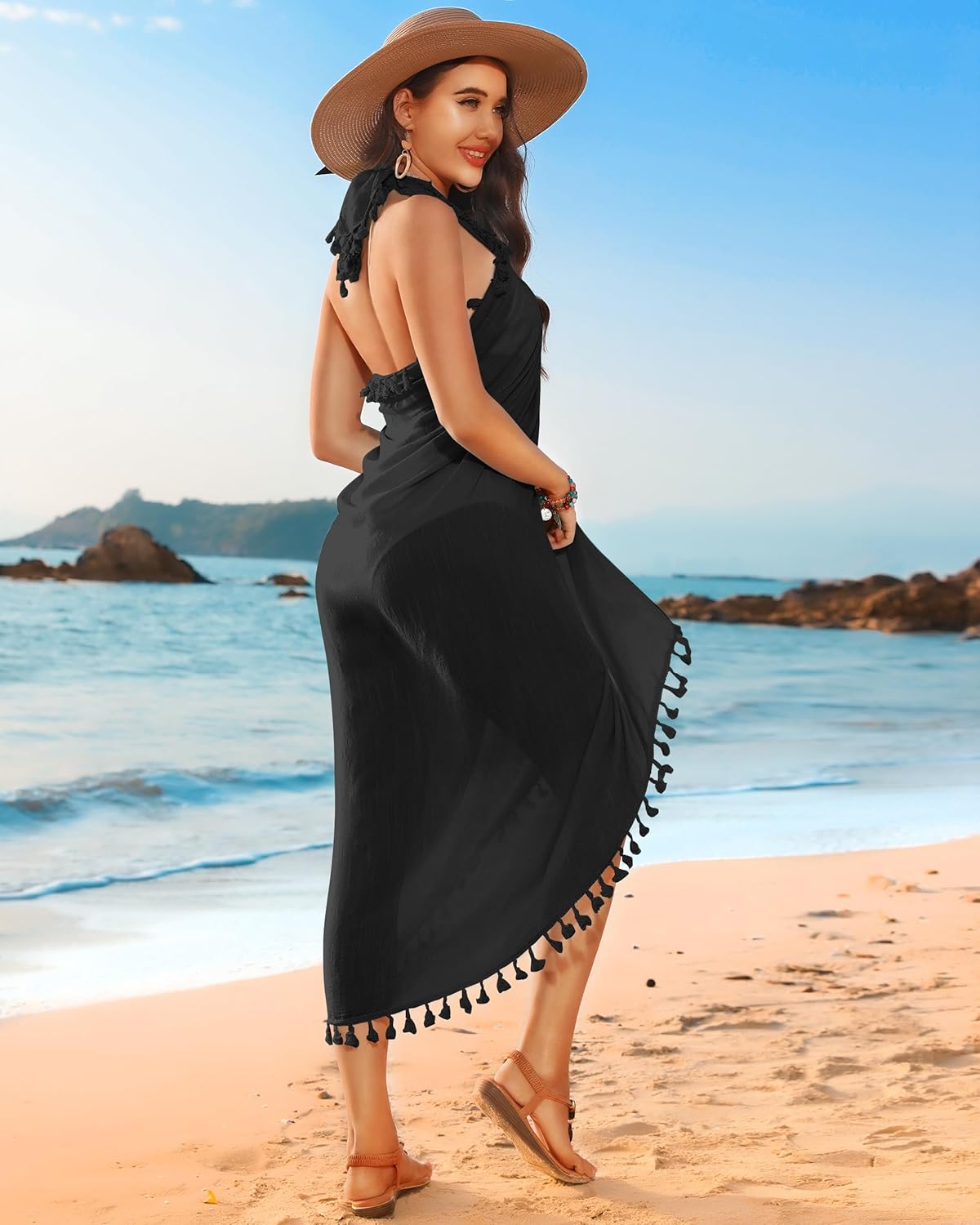 Eicolorte Sarong Cover Up Womens Beach Cover Up Bikini Bathing Suit Swimsuit Swimwear Coverup Sarong Pareo Wraps for Women - Image 5