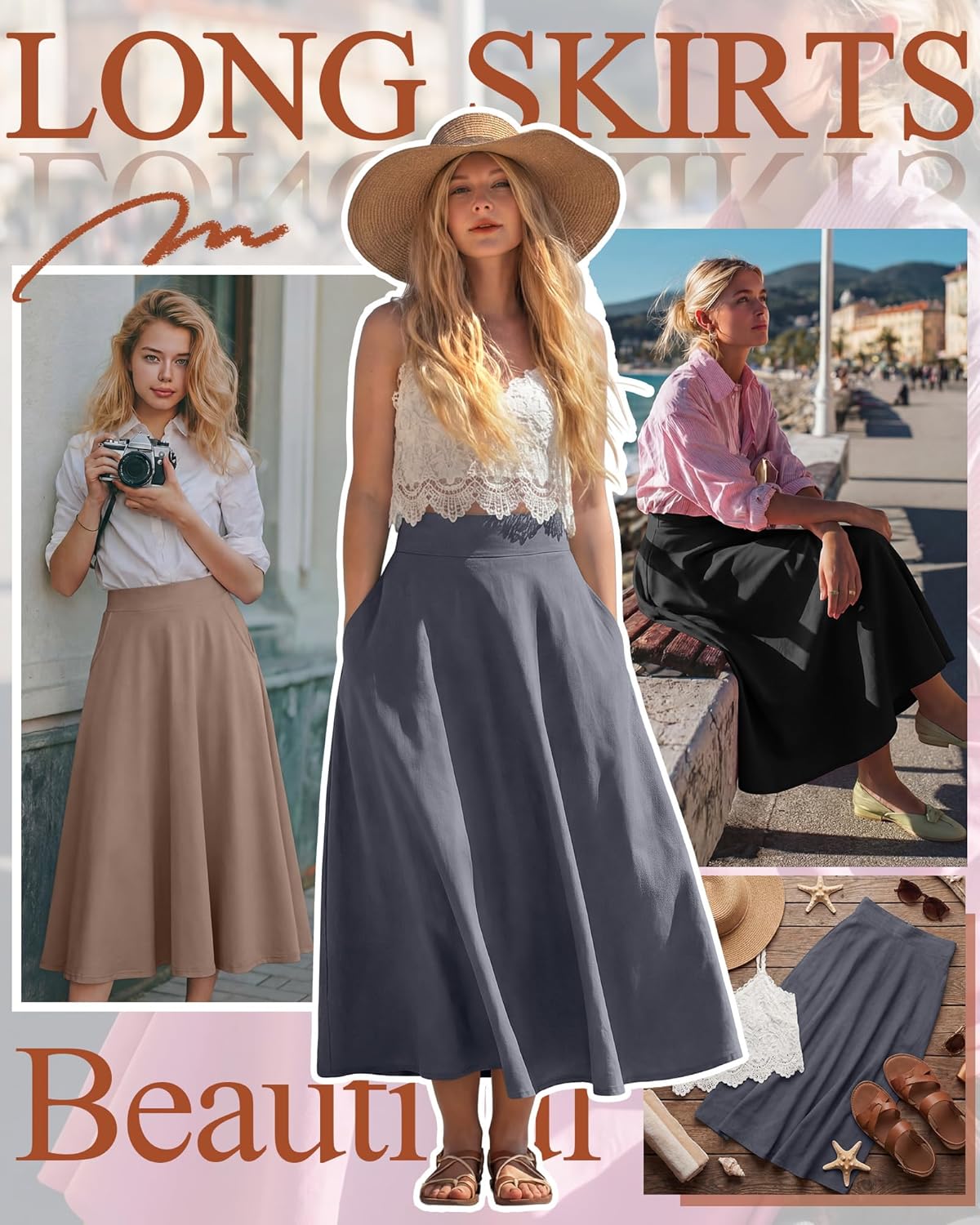 Ficerd 3 Pack Women's Maxi Long Skirts with Pockets, A Line Ankle Length High Waisted Flowy Soft Summer Casual Skirts - Image 5