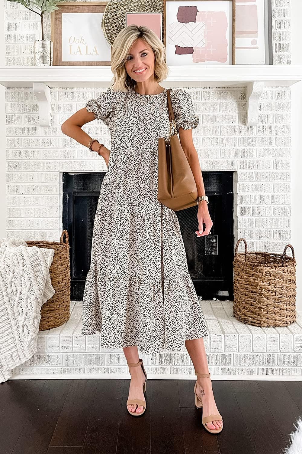 PRETTYGARDEN Summer Dresses for Women 2026 Casual Floral Boho Midi Sun Dress Puff Short Sleeve Flowy Beach Vacation Sundress - Image 5