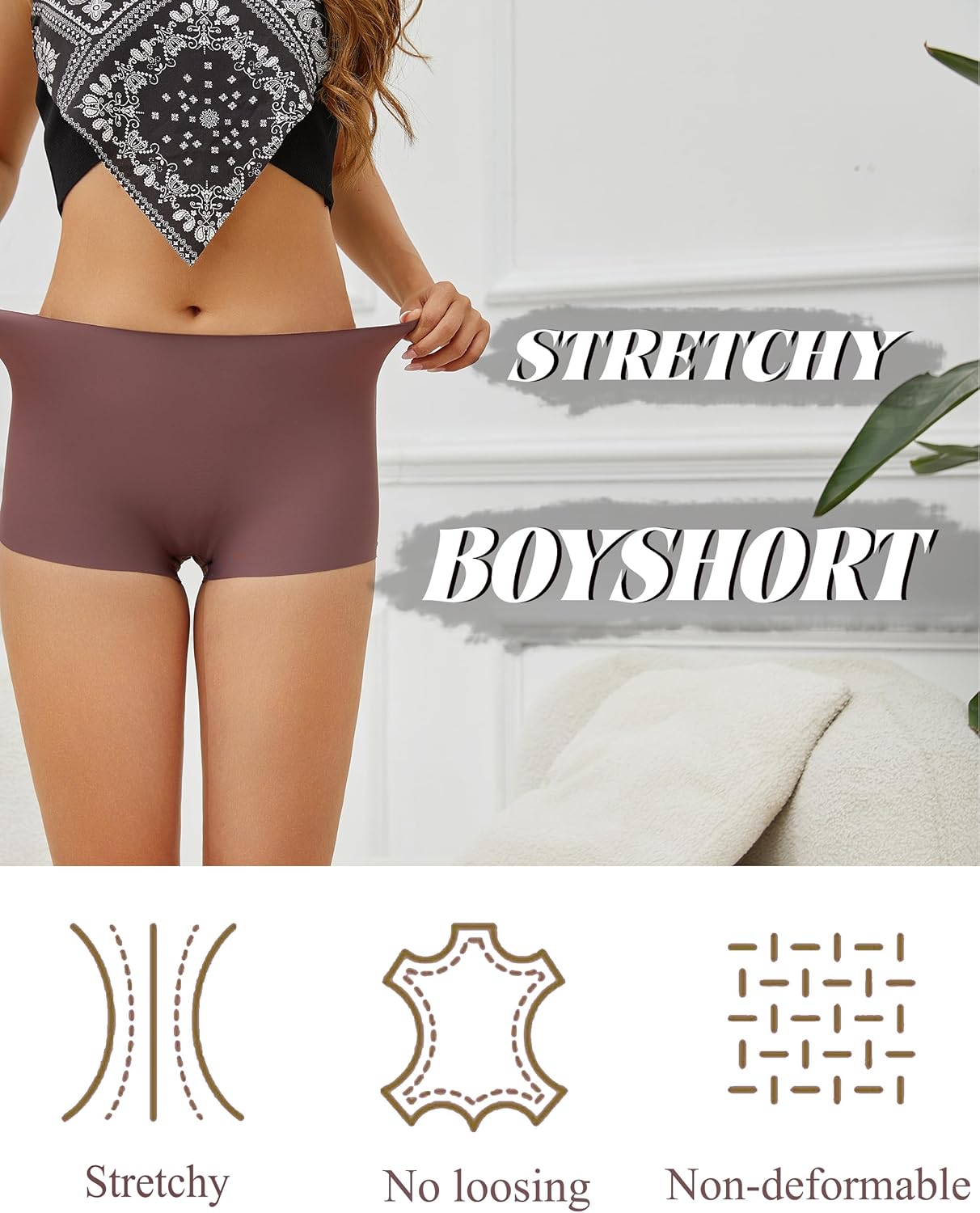 CUTE BYTE Womens Seamless Boy Shorts Underwear Soft Stretch No Show Boxer Shorts Briefs Panties for Ladies 4 Packs - Image 3