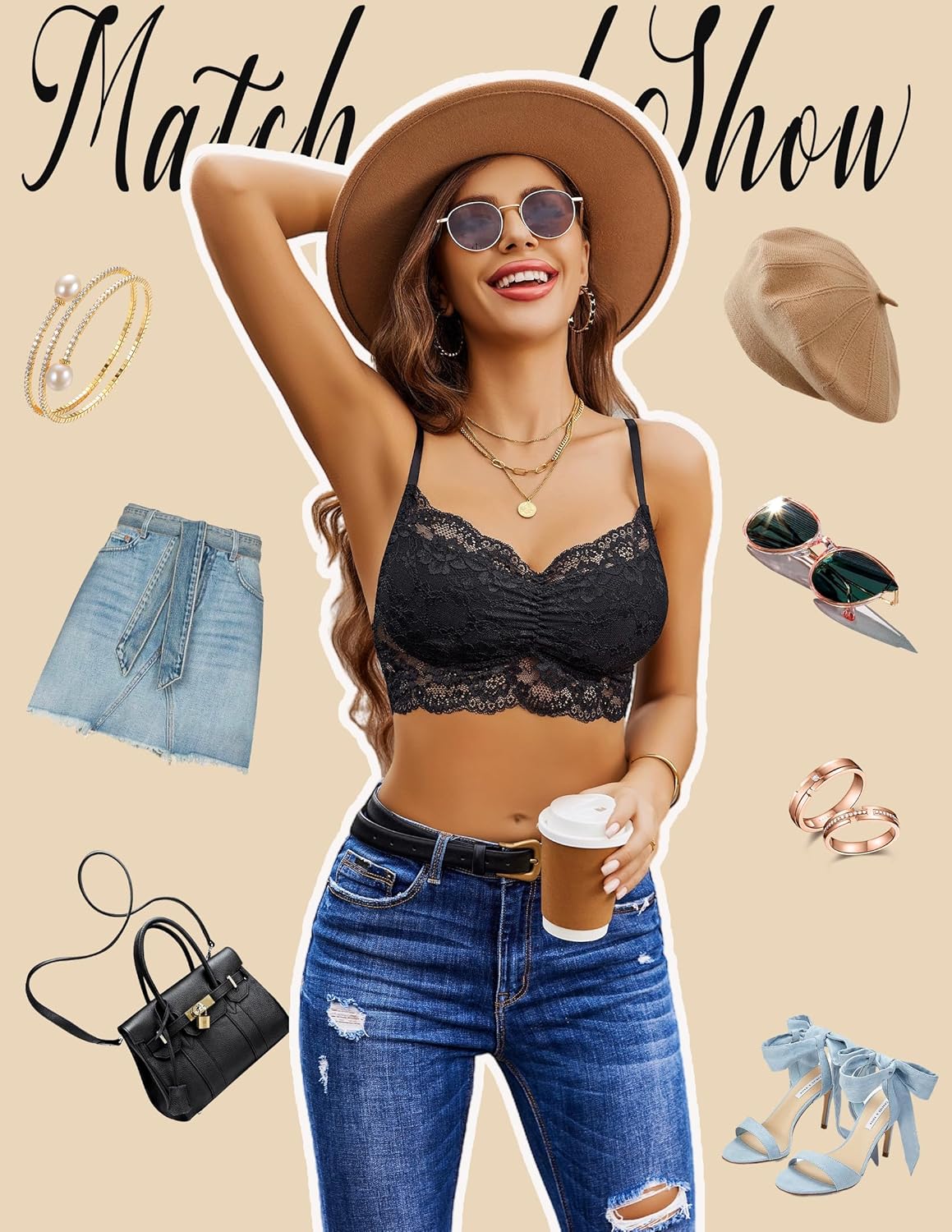 Avidlove Lace Bralette for Women V Neck Cami Tank Y2k Camisoles Adjustable Spaghetti Strap Crop Top - Image 4