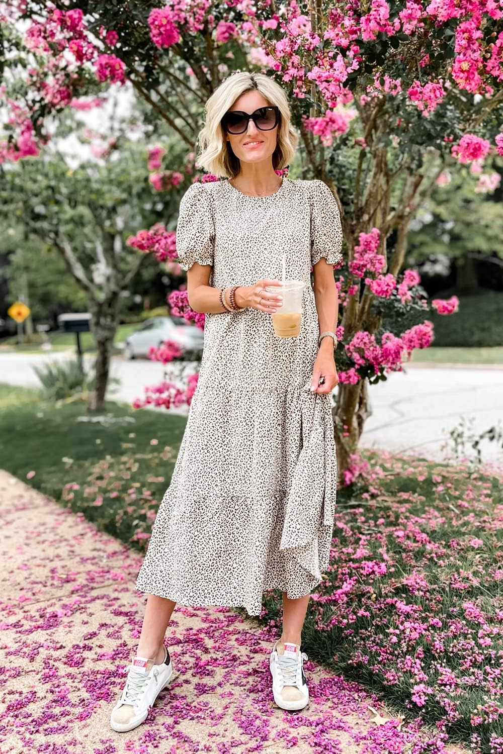 PRETTYGARDEN Summer Dresses for Women 2026 Casual Floral Boho Midi Sun Dress Puff Short Sleeve Flowy Beach Vacation Sundress - Image 4