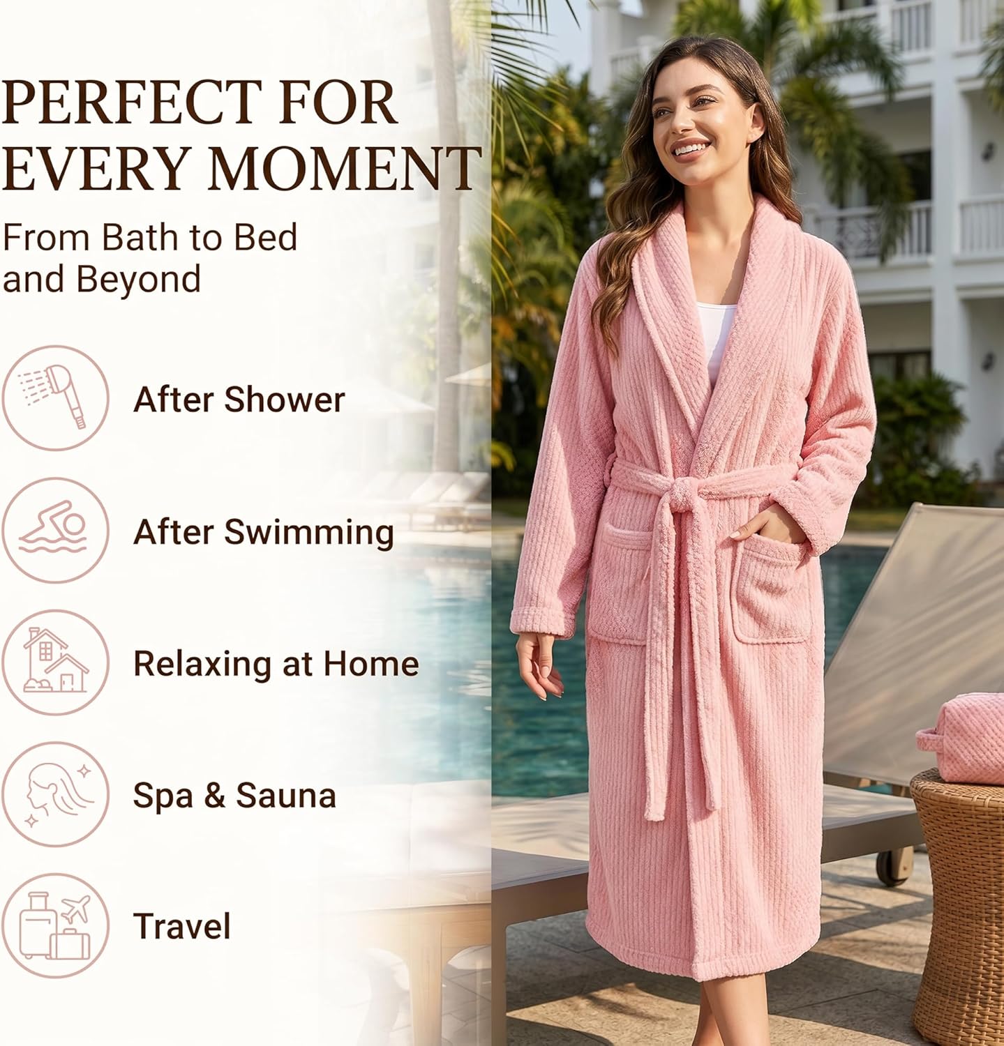 PJGGZ Women's Shawl Collar Bathrobe, Soft Long Towel Robes for Women - Super Absorbent Quick Dry yet Warm - Image 5