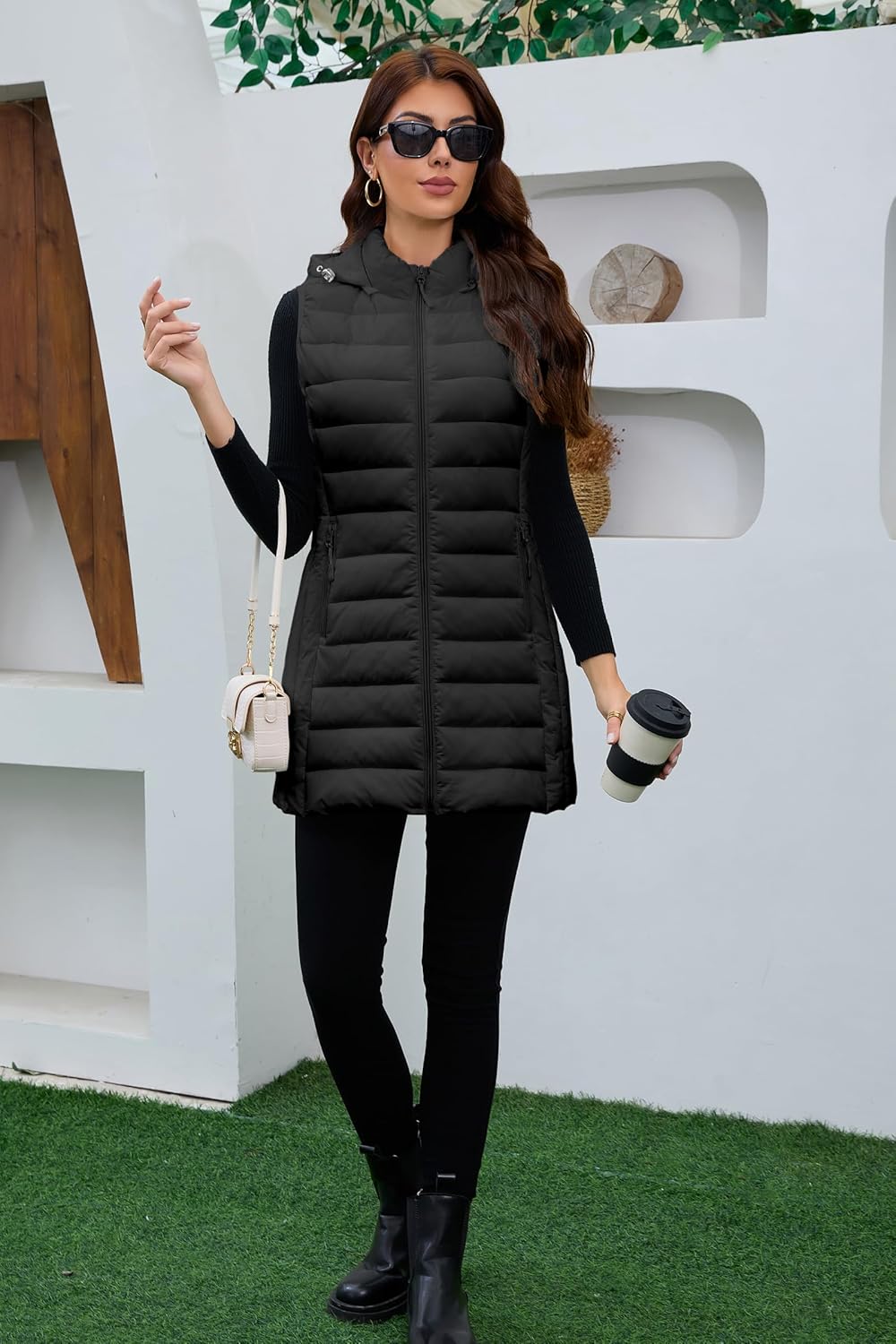 Long Puffer Vest for Women with Hood Lightweight Packable Sleeveless Vest for Spring, Fall & Winter - Image 6