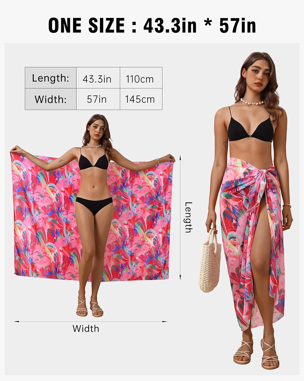 Eicolorte Womens Beach Cover Up Chiffon Sheer Bikini Beach Swimsuit Coverup Sarong Pareo Wraps for Women - Image 6