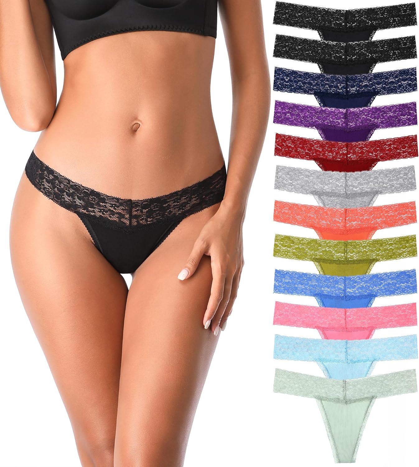 Cotton Thongs for Women, T Back Breathable Comfort See Through Panties, Seamless Lace Pack