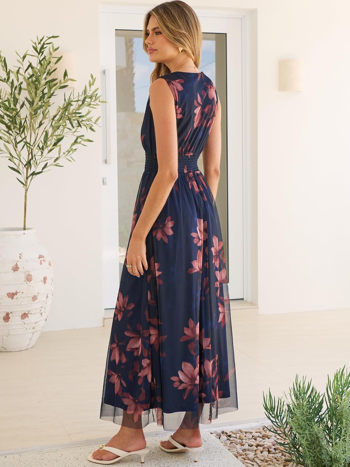 ANRABESS Womens Summer Floral Maxi Dress, A Line Tulle,Elegant for Wedding Guest & Beach Vacation,Flowy Casual Boho Outfits - Image 3