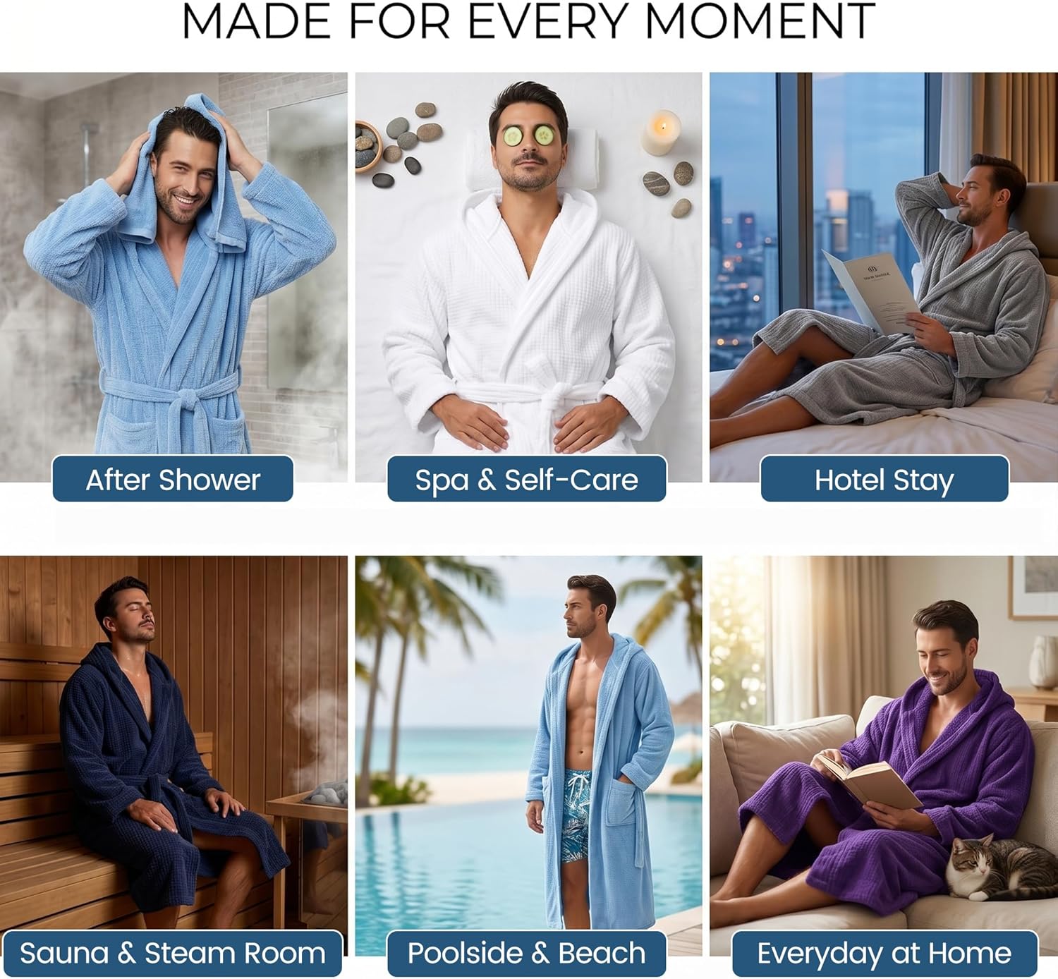 PJGGZ Men's Bathrobes with Hood, Soft Long Towel Robe for Men - Super Absorbent Quick Dry yet Warm - Image 4