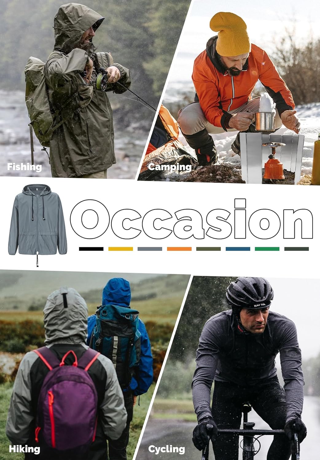 Zando Packable Mens Rain Jacket Lightweight Raincoat Waterproof with Hood Outdoor Windbreaker Jacket Travel Rain Jackets - Image 2