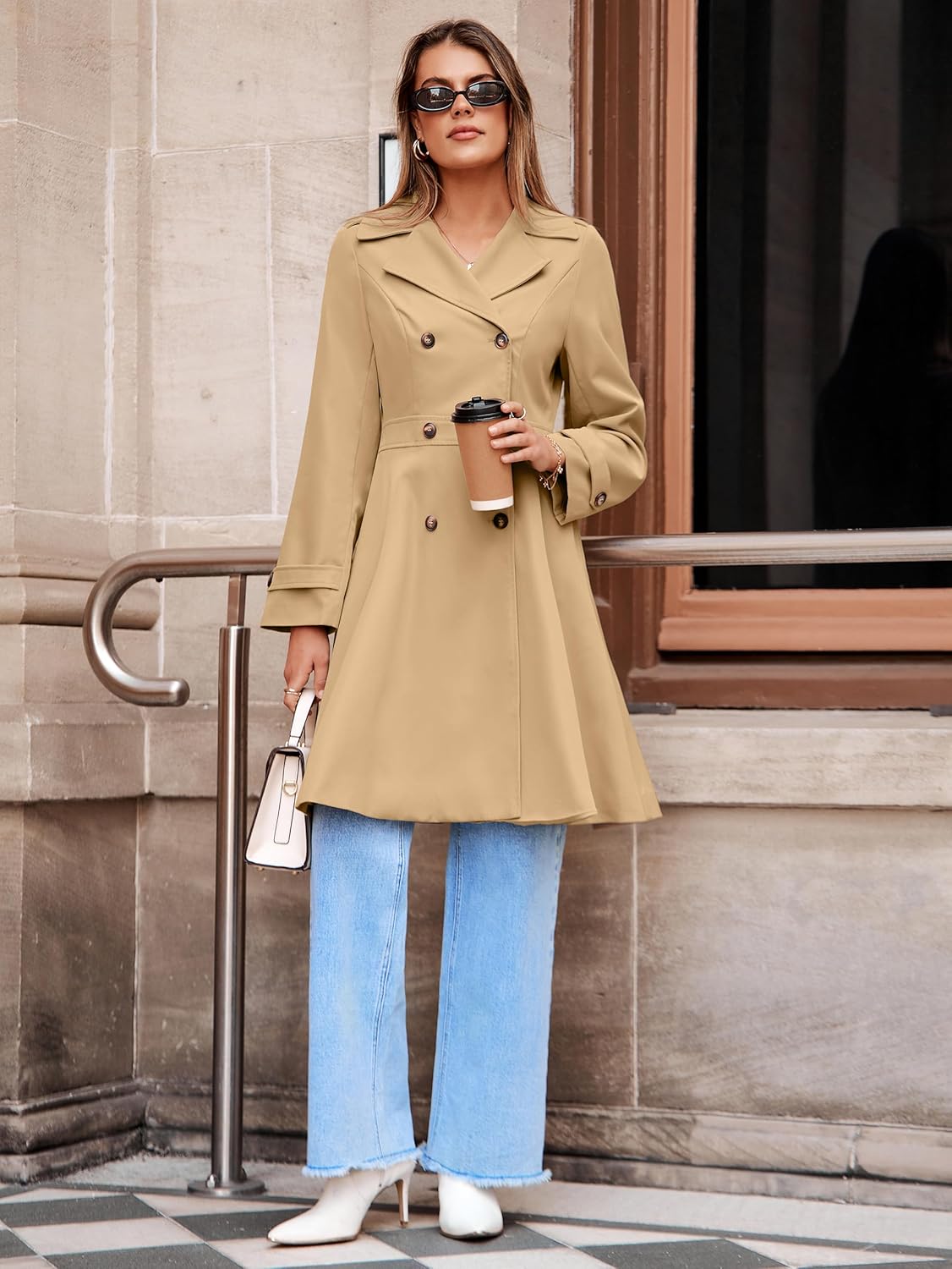 Simplee Womens Trench Coat Double-Breasted Long Dressy Windbreaker Overcoat Fall Winter Outerwear - Image 5