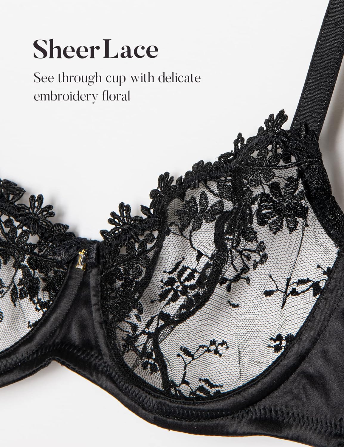 Wingslove Women's Sexy Lace Bra Demi Sheer Mesh Balconette See Through Bralette Unlined Underwire Embroidered - Image 5