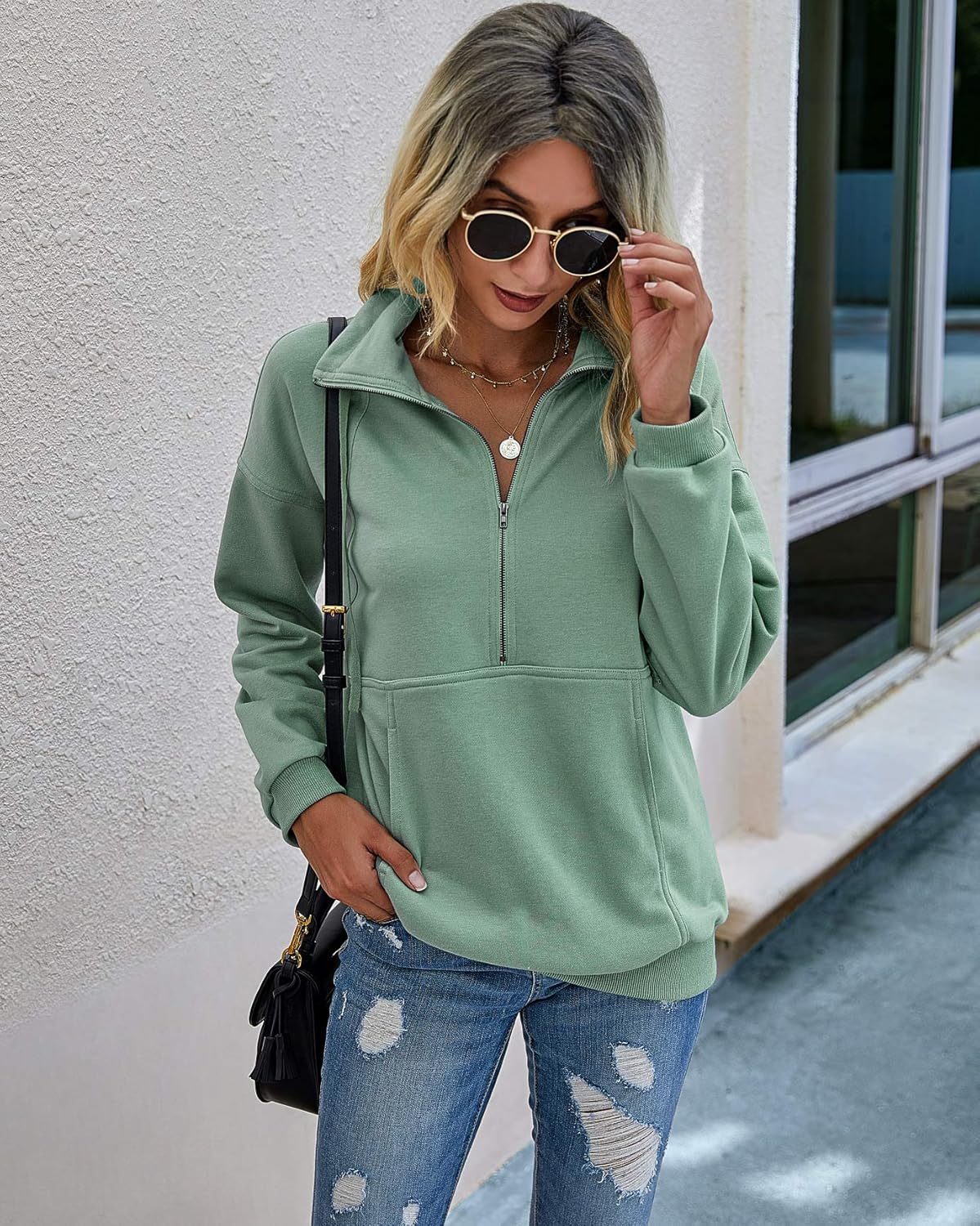 PRETTYGARDEN Women's Casual Long Sleeve Lapel Zipper Sweatshirt Drawstring Loose Pullover Tops - Image 4
