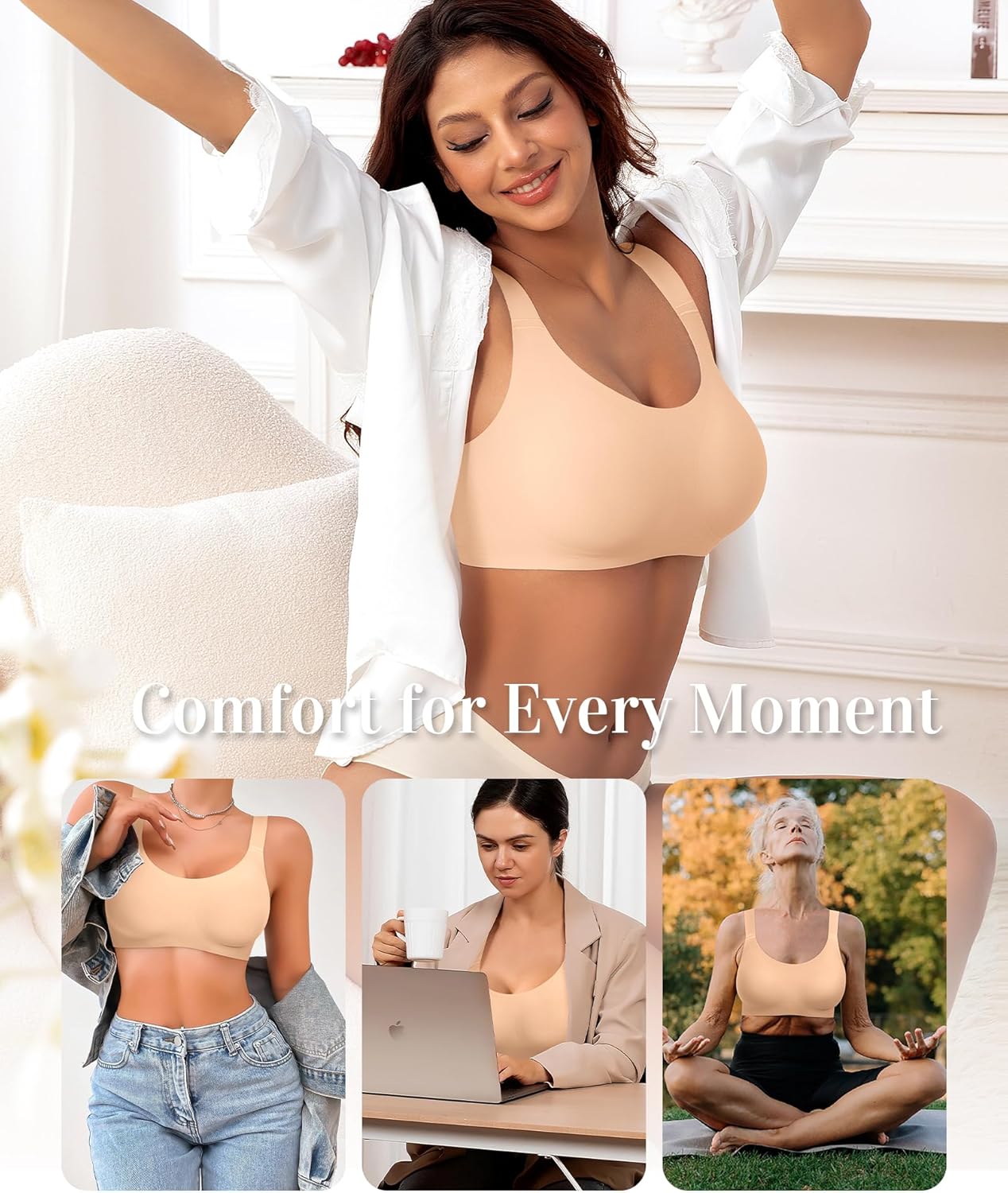 Wireless Jelly Seamless Bras for Women No Underwire Tshirt Full Coverage Padded Bra Comfortable Everyday Bralettes - Image 3