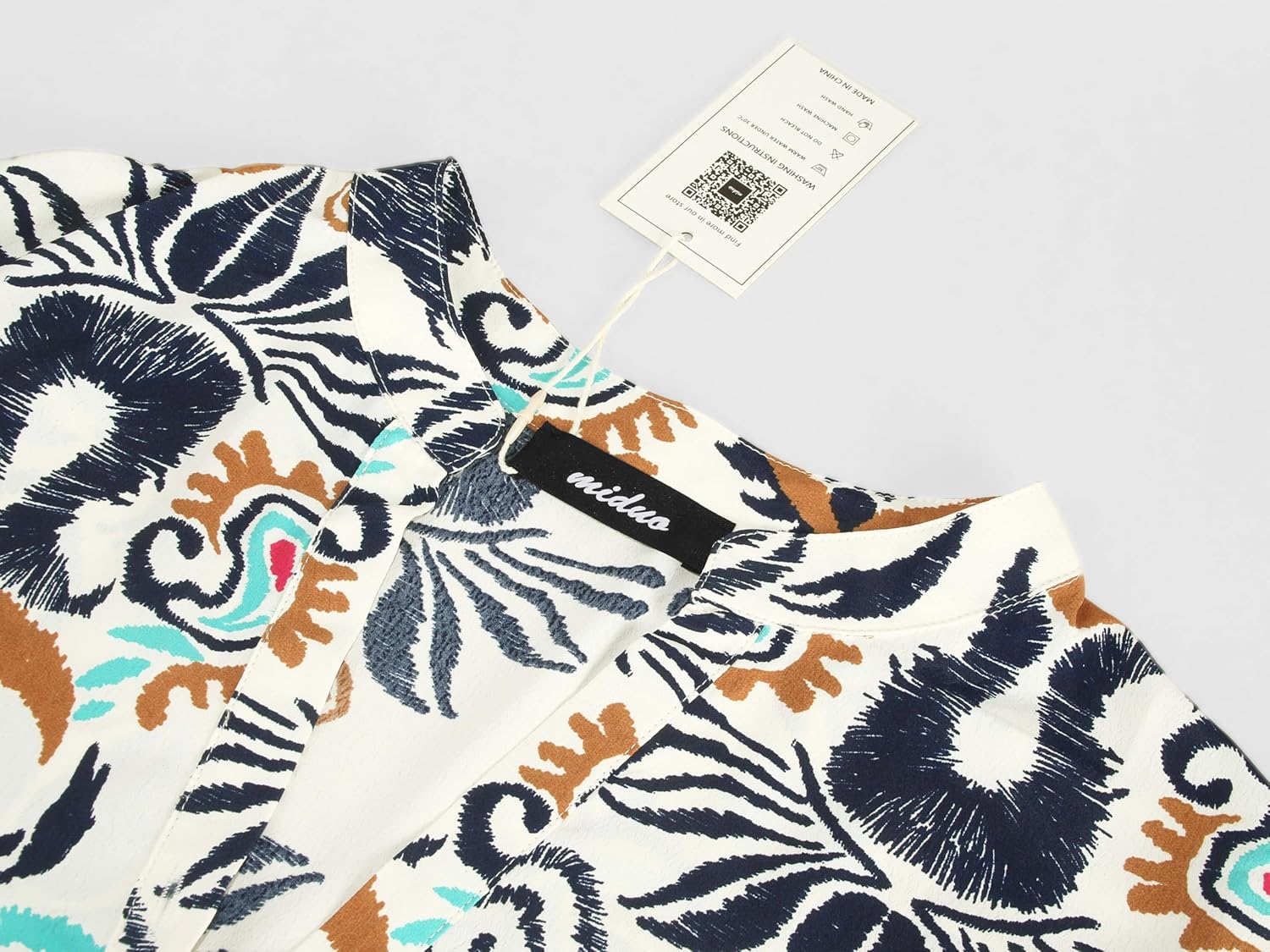 miduo Womens Summer Dress Casual V Neck Buttoned 3/4 Sleeve Bohemian Tribal Print Flowy Mini Dresses - Image 6