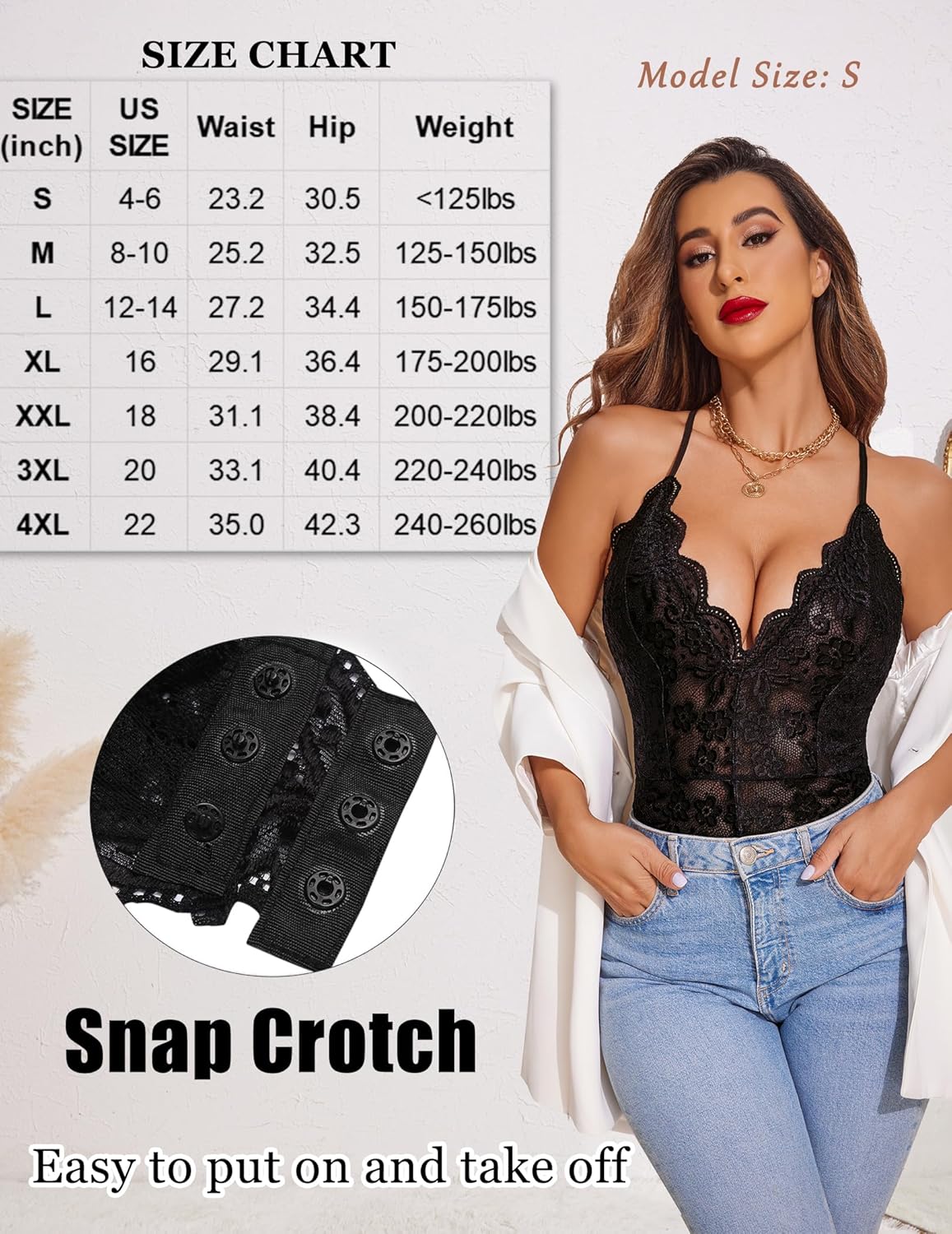 Avidlove Sexy Lingerie for Women Deep V Teddy Sheer Lace Bodysuit Snap Crotch One Piece Babydoll - Image 5