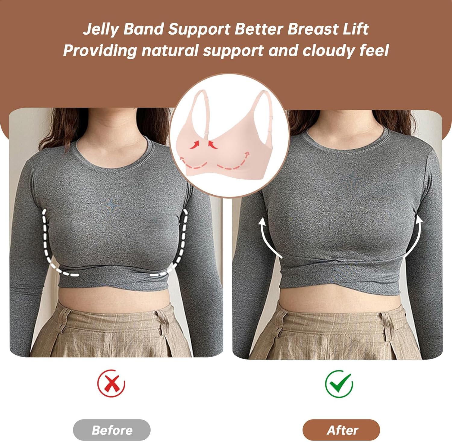 OEAK Womens Wireless Jelly Bras Comfortable Push Up Bra No Underwire Gel Bra Full Support Lift Everyday Seamless Tshirt Bras - Image 4