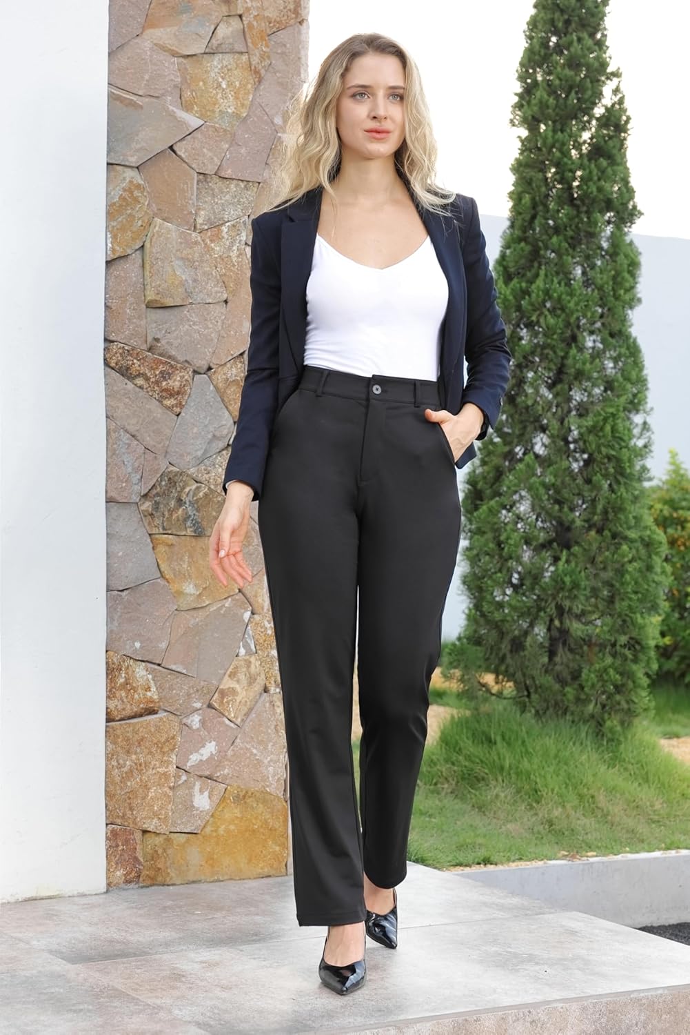 Bamans Dress Pants Women Work Business Pants Tummy Control Office Straight Leg Trousers High Waisted Ladies Slacks - Image 4
