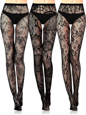 3 Pairs Black Stars Floral Tight Le...