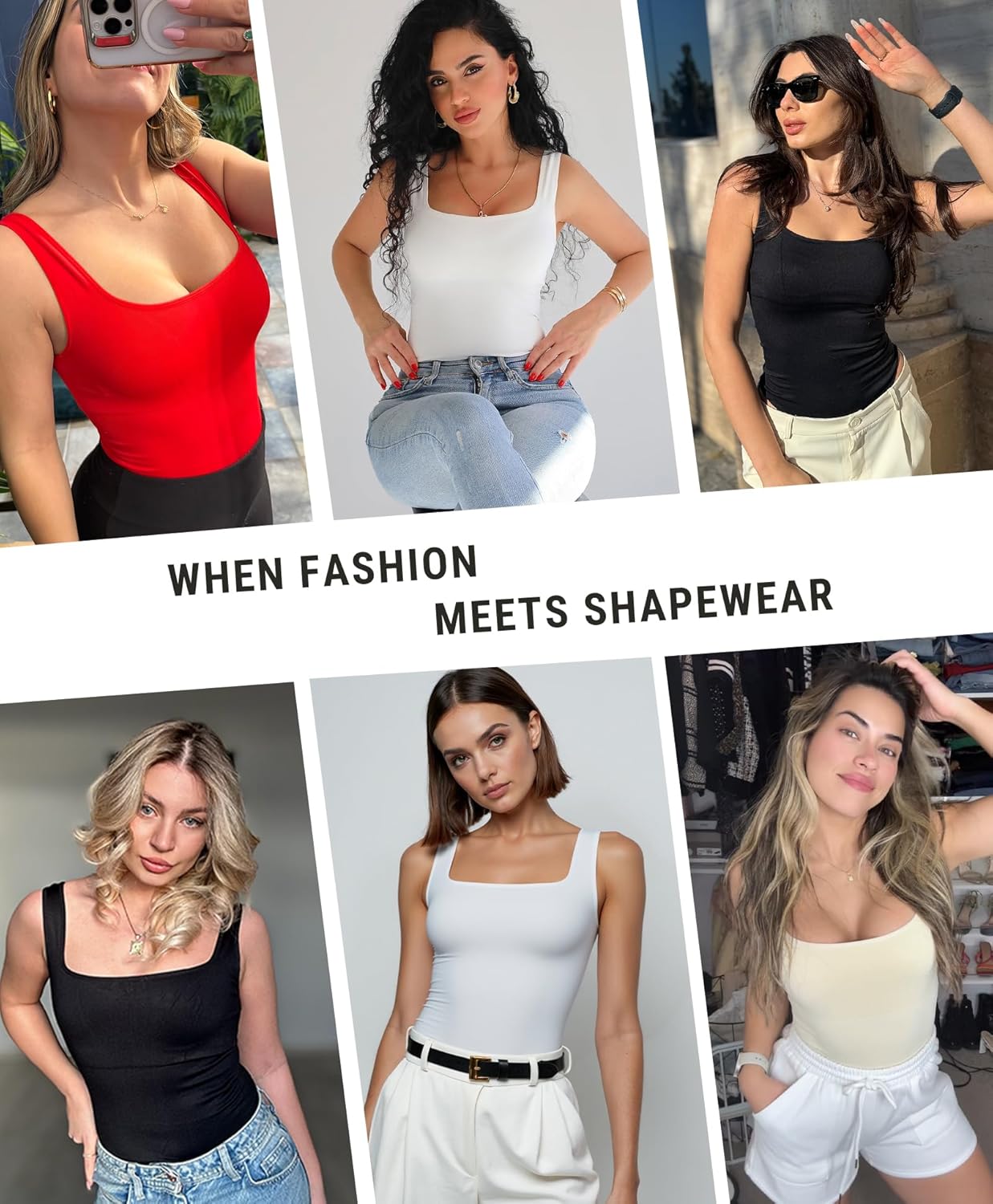FeelinGirl Bodysuits for Women Seamless Square Neck Tummy Control Compression Thong Shapewear Bodysuit Tank Tops Bodysuit - Image 2