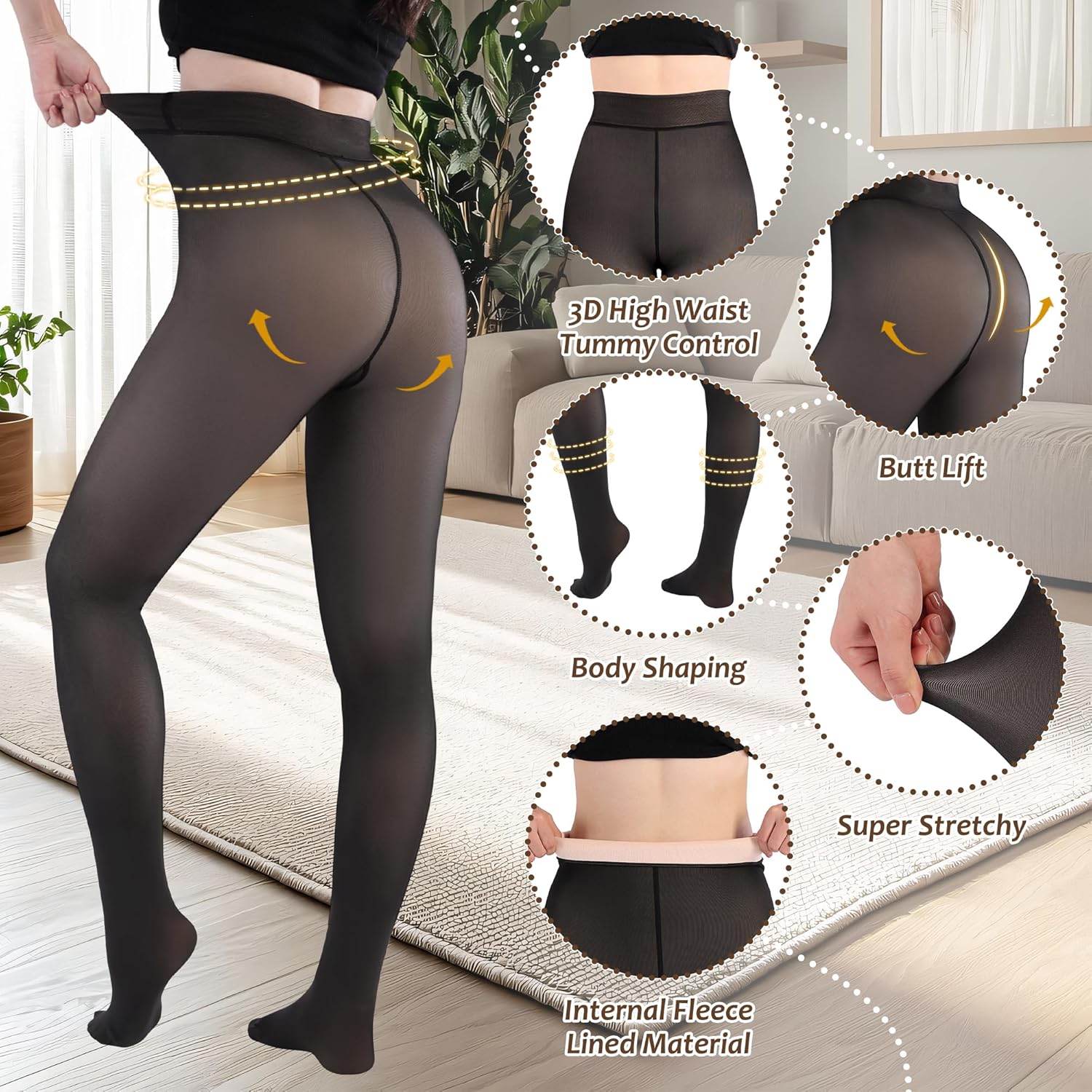 Fleece Lined Tights Sheer Women,Fake Translucent Warm Pantyhose Leggings Sheer Thermal Tights for Women in Winter. - Image 3
