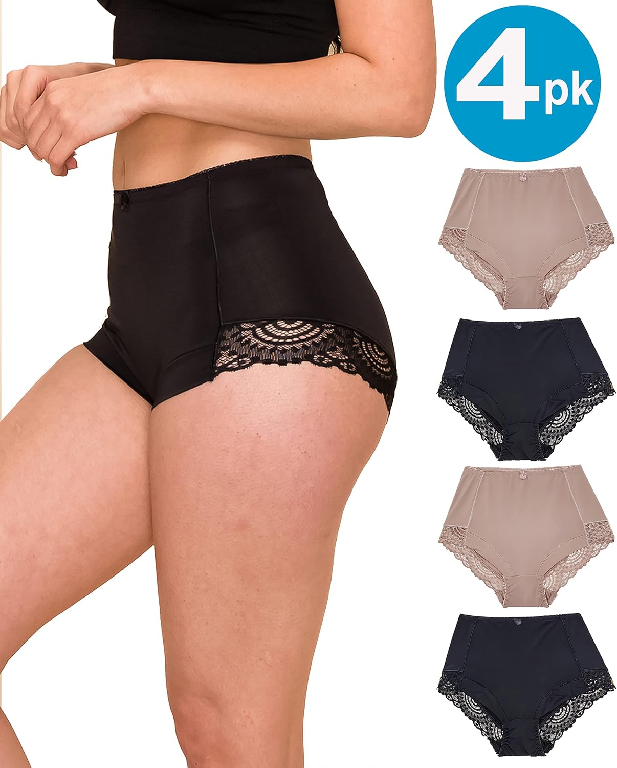 Barbra Lingerie Womens Briefs Underwear Tummy Control Panties S-Plus Size 4 Pack Girdle Panty - Image 3