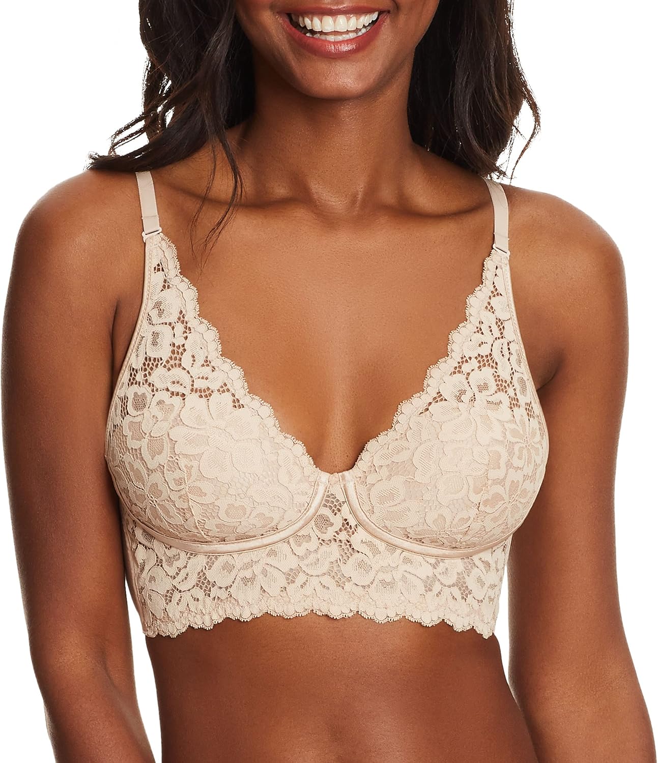 Maidenform Women's Lace Bralette, Padded Longline Bralettes, Convertible Wireless Bras for Women (Plus